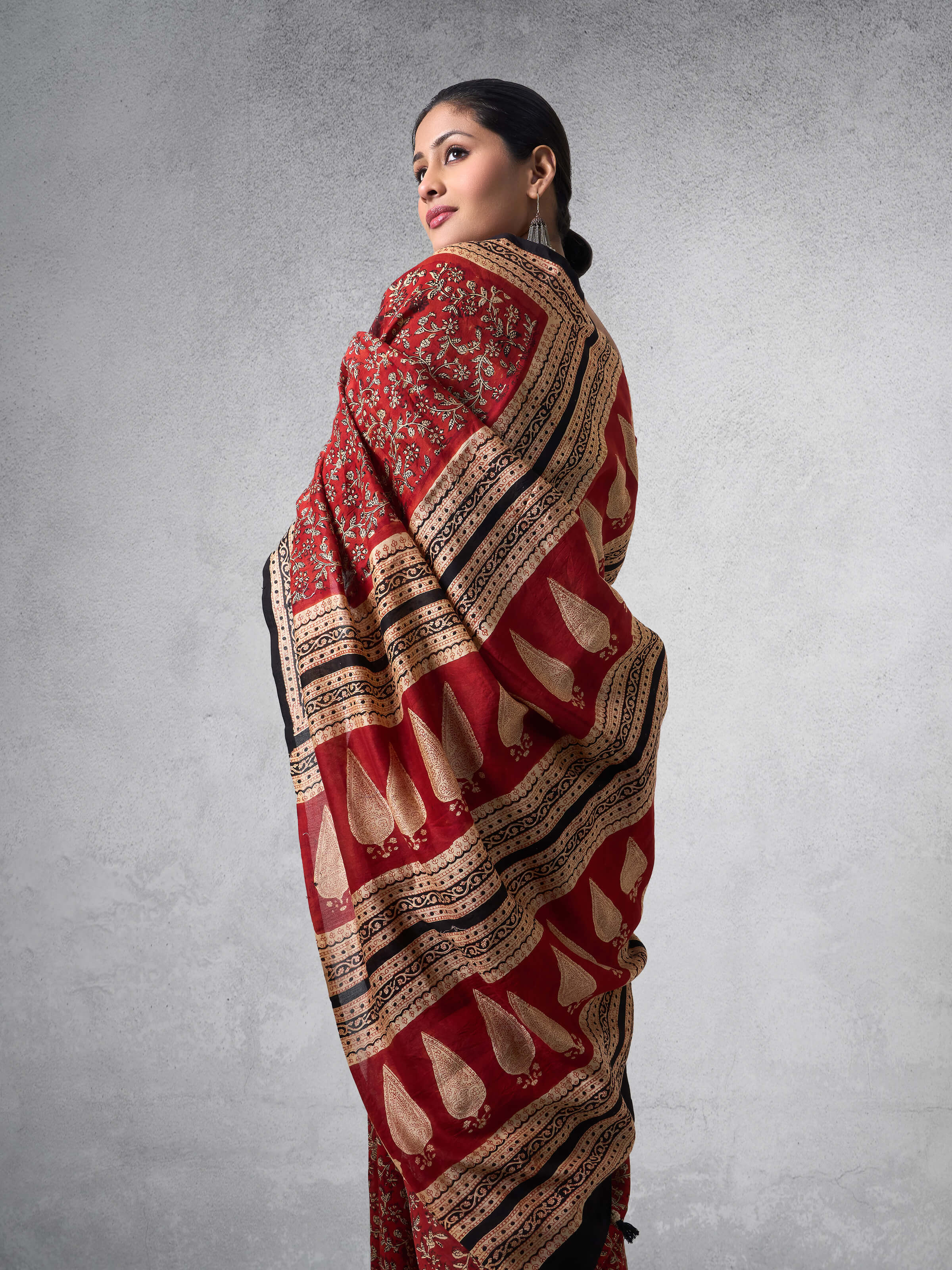 Black Dyed Cotton Silk Bagru Block Printed Saree