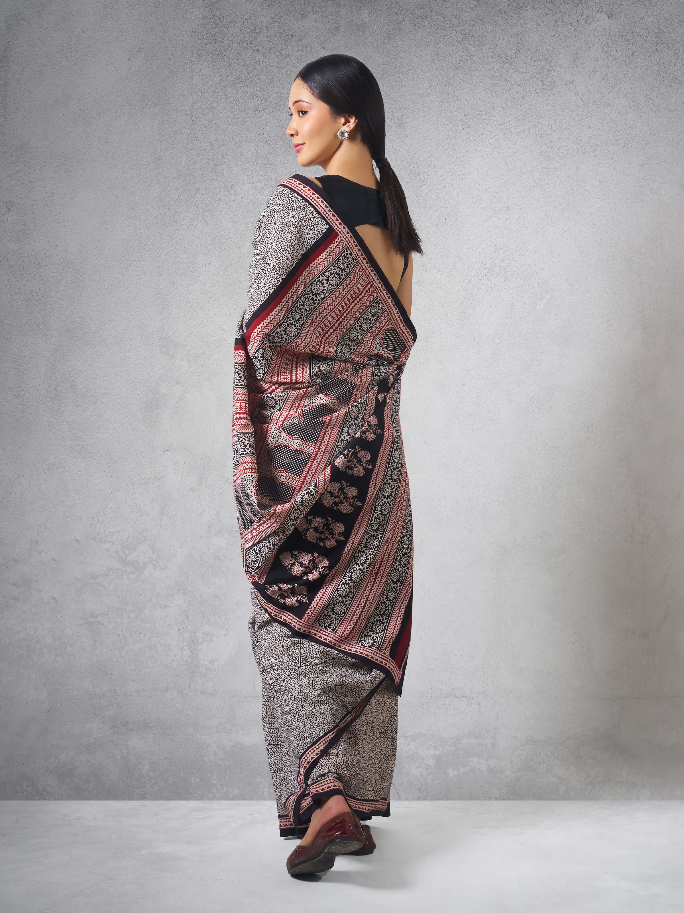 Black & White Chanderi Cotton Silk Bagh Block Printed Saree