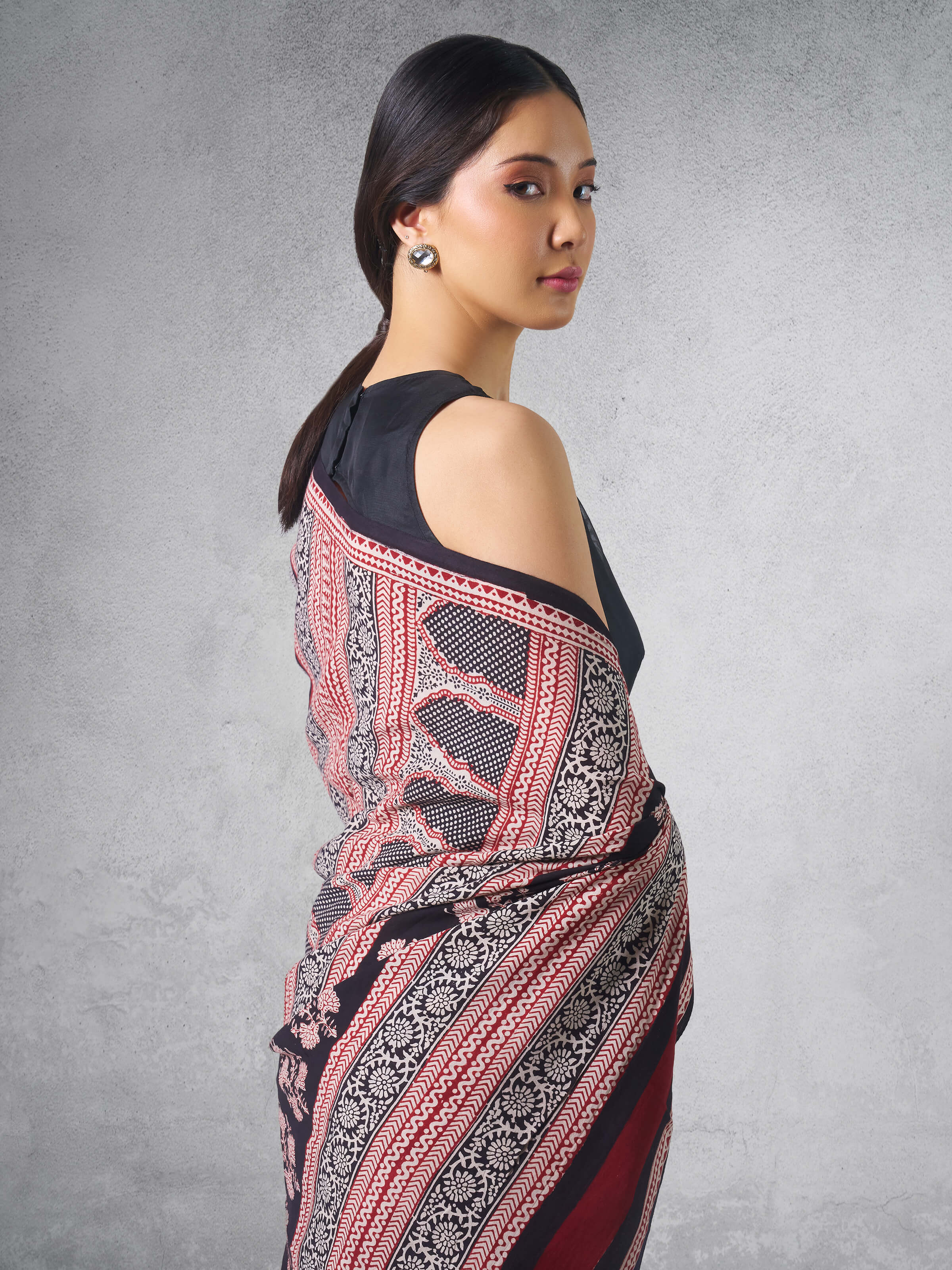 Black & White Chanderi Cotton Silk Bagh Block Printed Saree