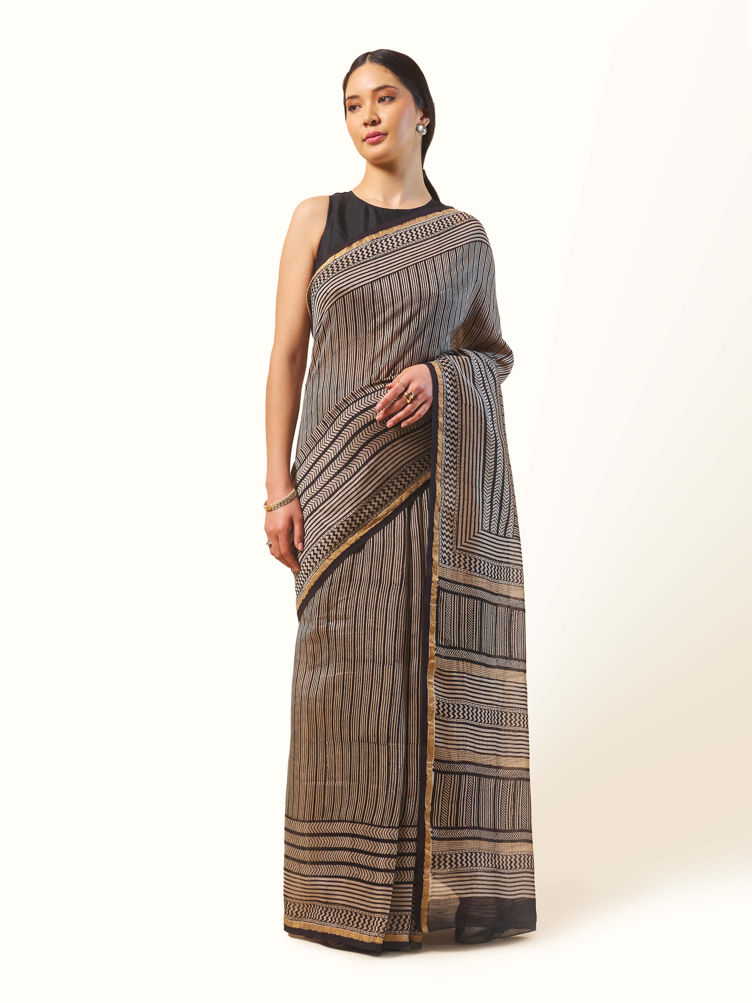 Black Chanderi Cotton Silk Bagh Block Printed Saree