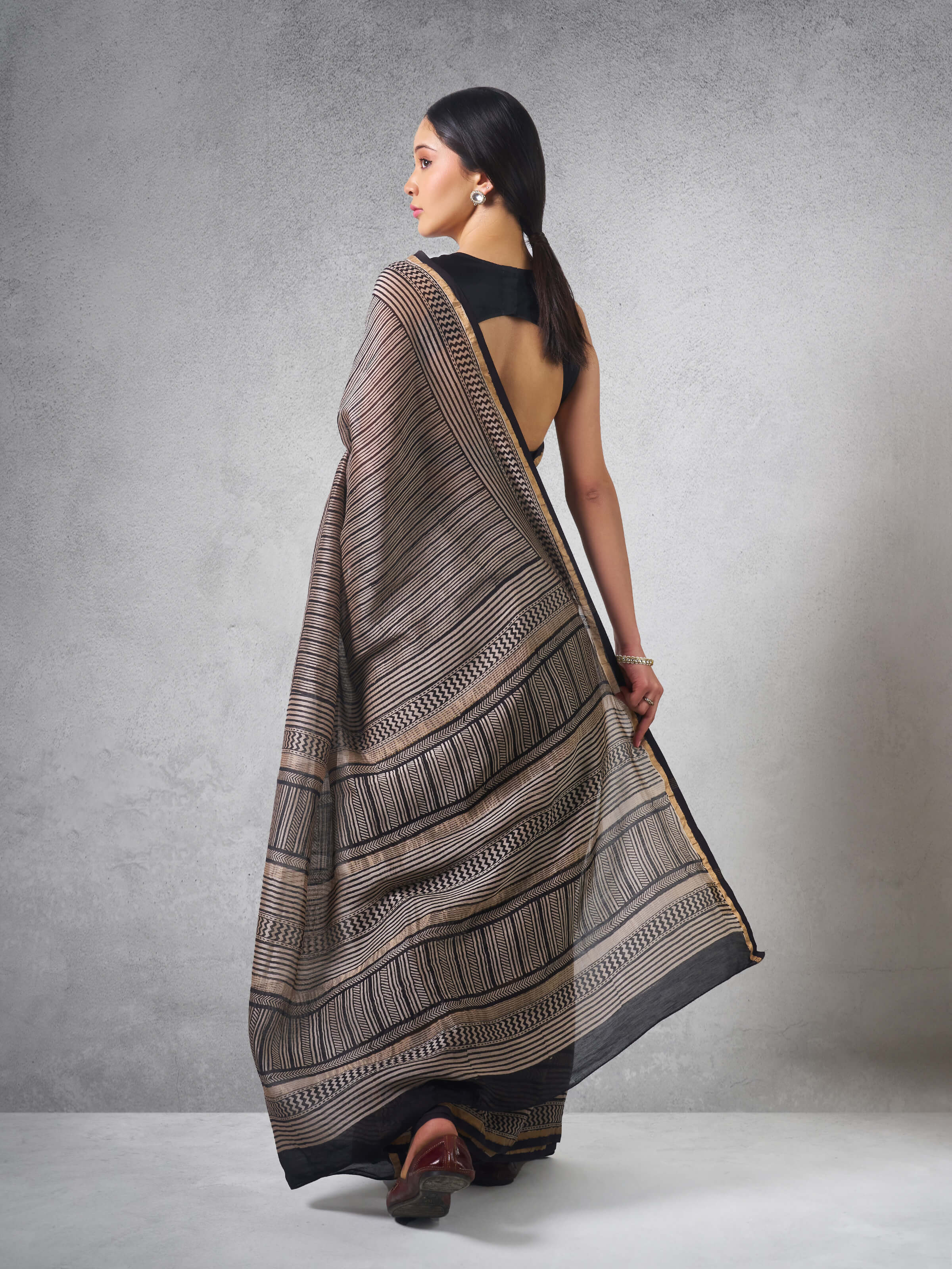 Black Chanderi Cotton Silk Bagh Block Printed Saree