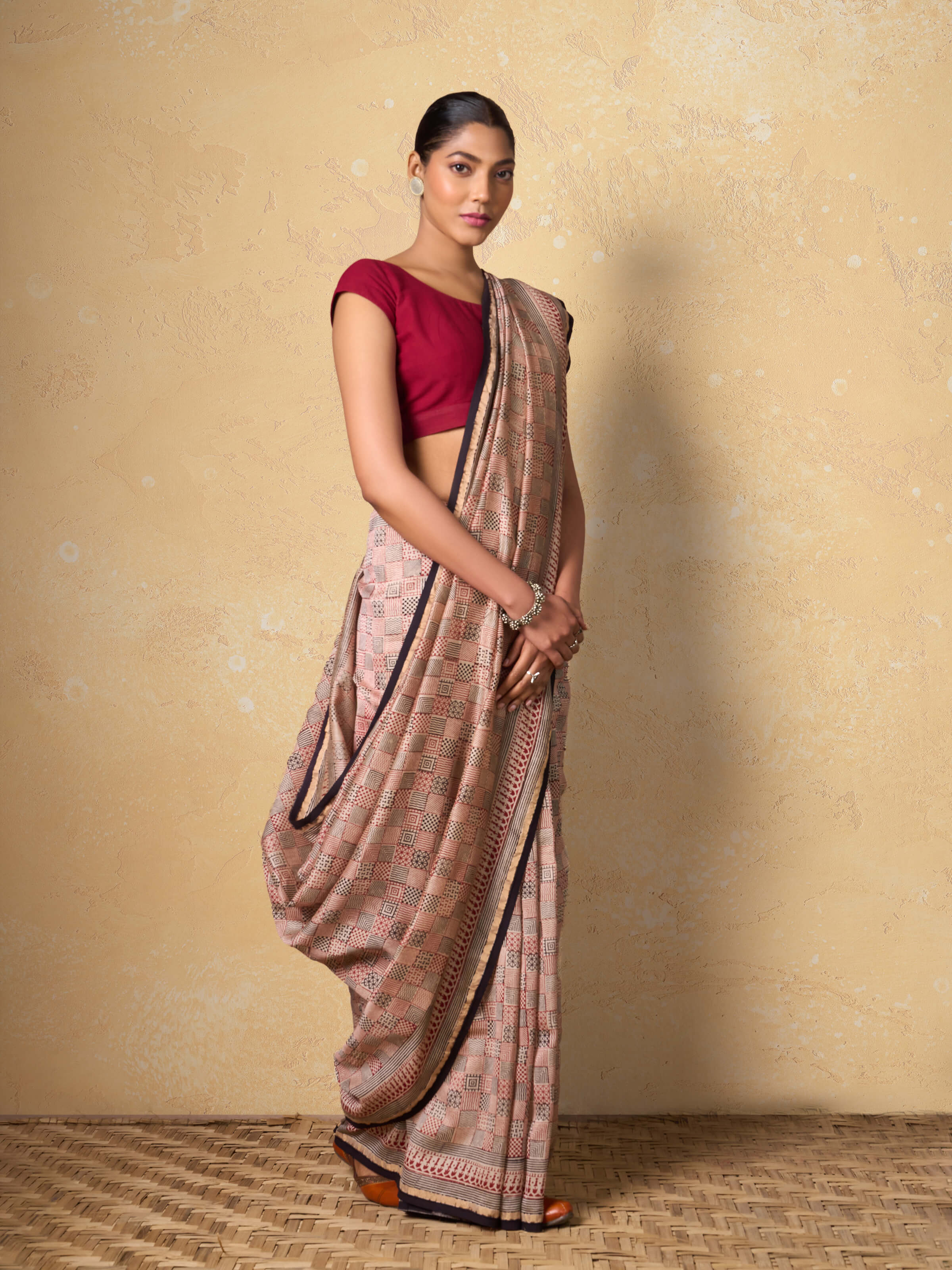 Red Chanderi Cotton Silk Bagh Block Printed Saree