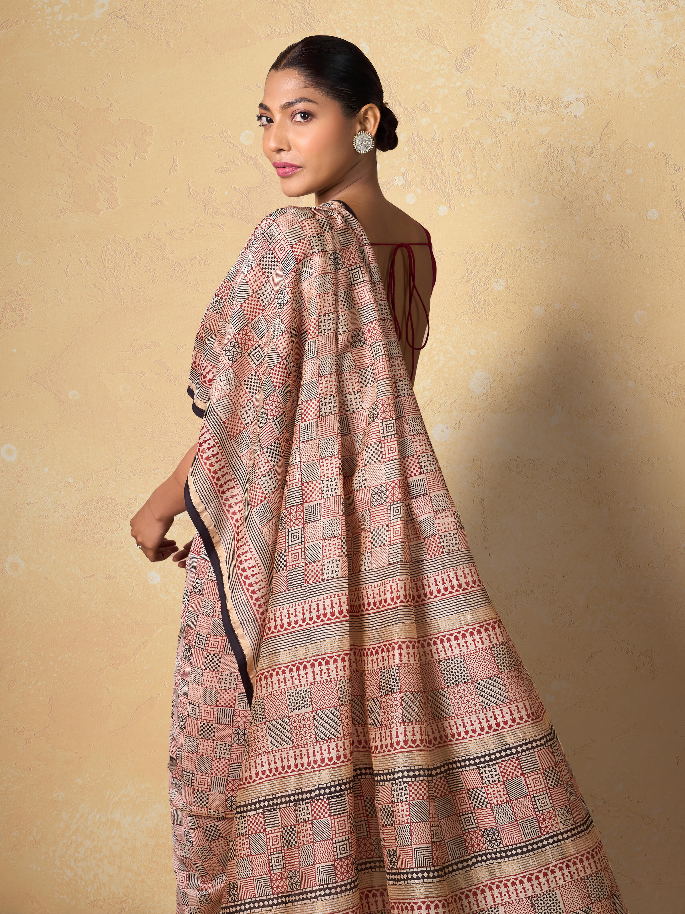 Red Chanderi Cotton Silk Bagh Block Printed Saree