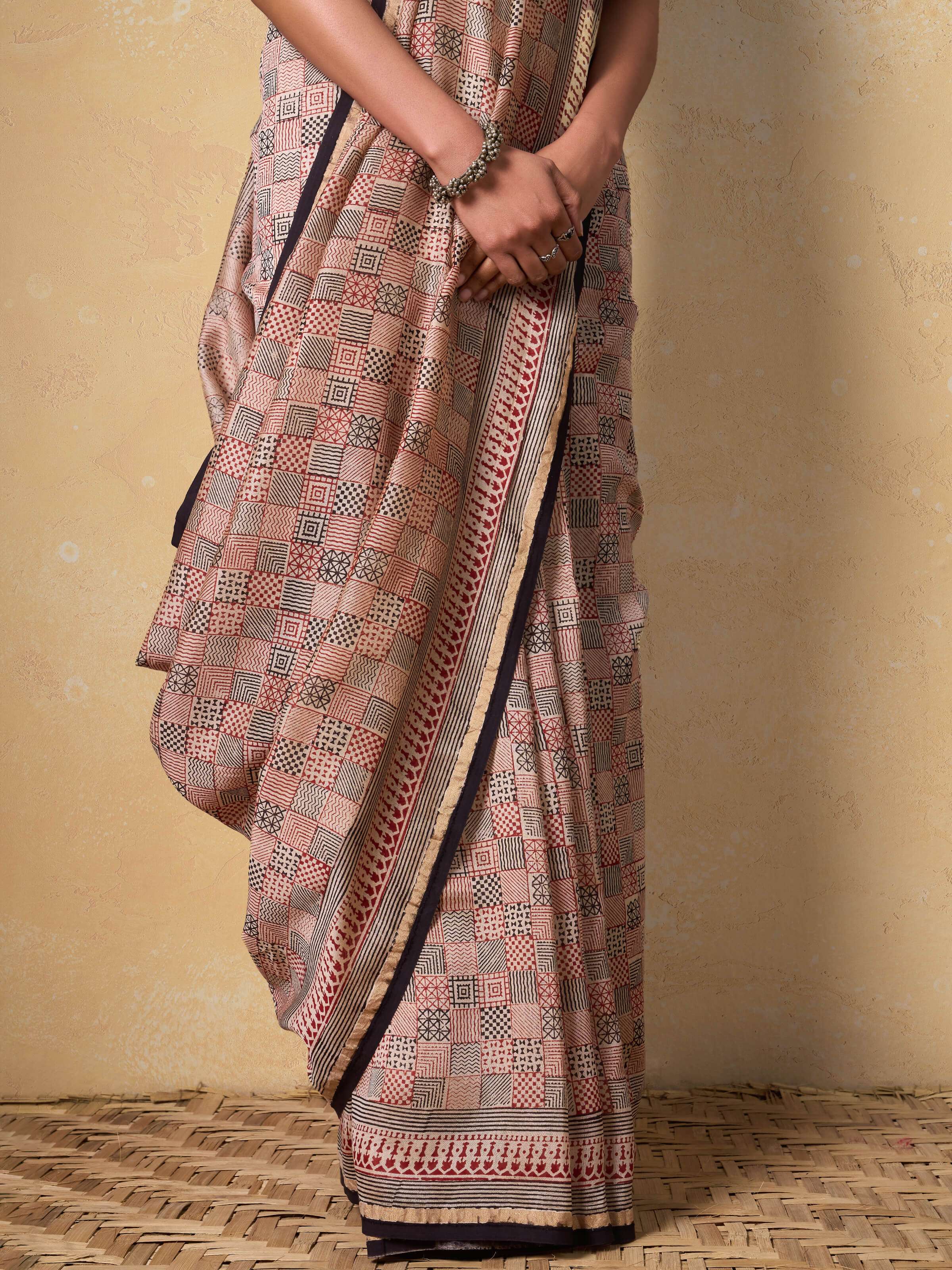 Red Chanderi Cotton Silk Bagh Block Printed Saree