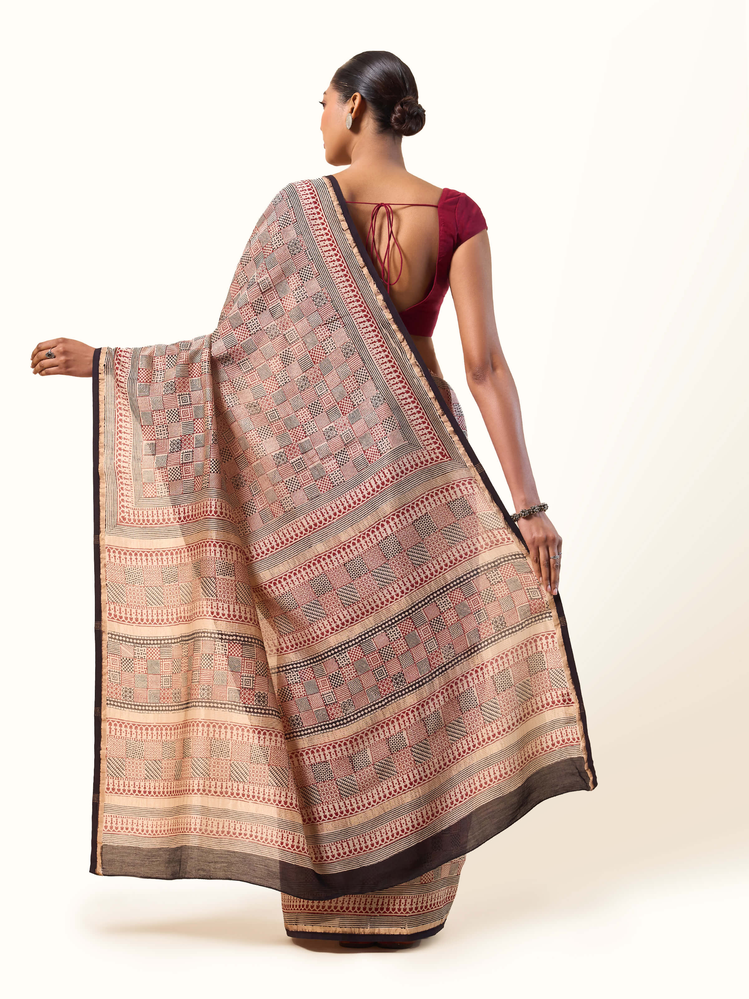 Red Chanderi Cotton Silk Bagh Block Printed Saree
