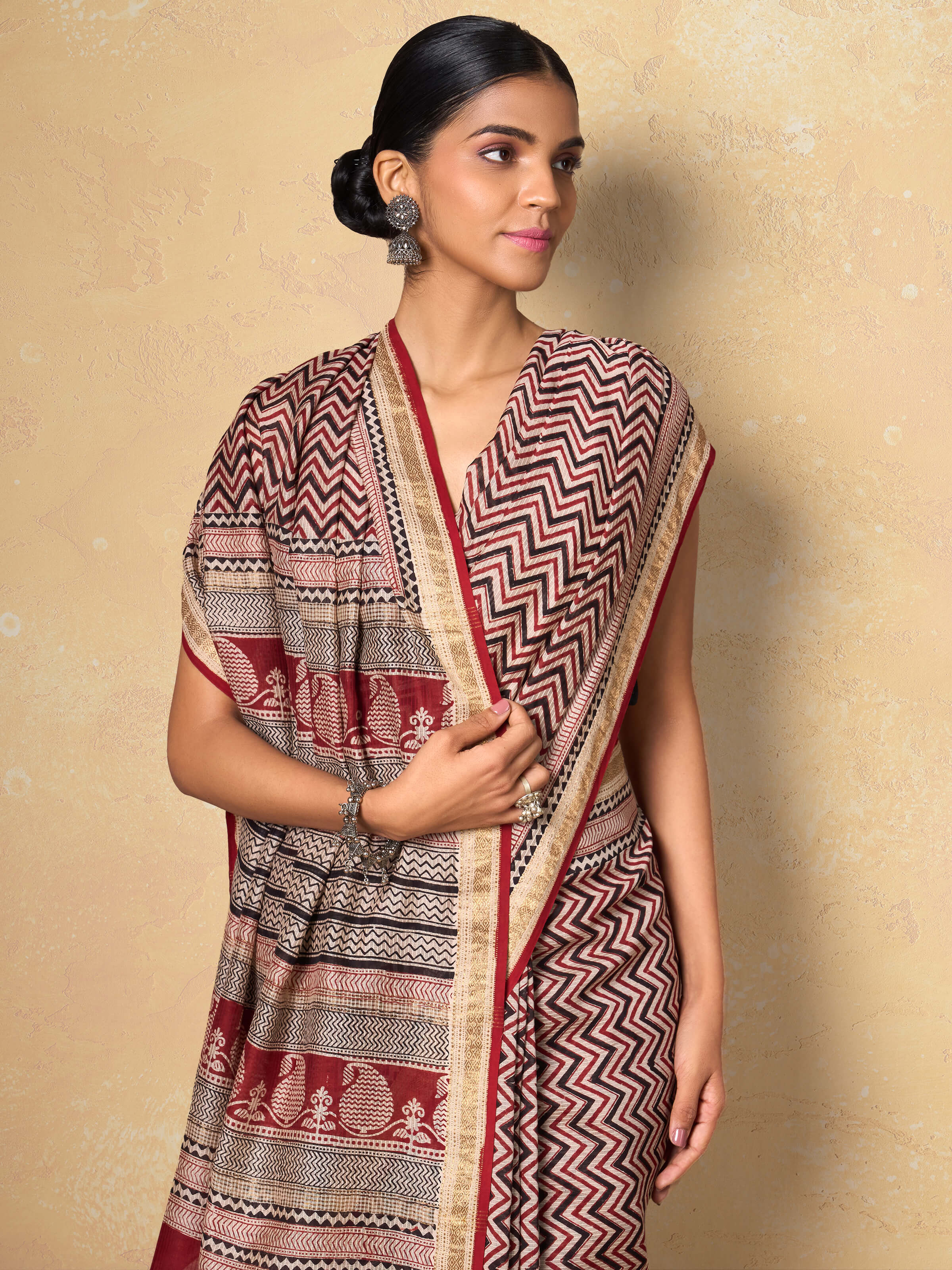 Black Cotton Silk Bagh Block Printed Saree