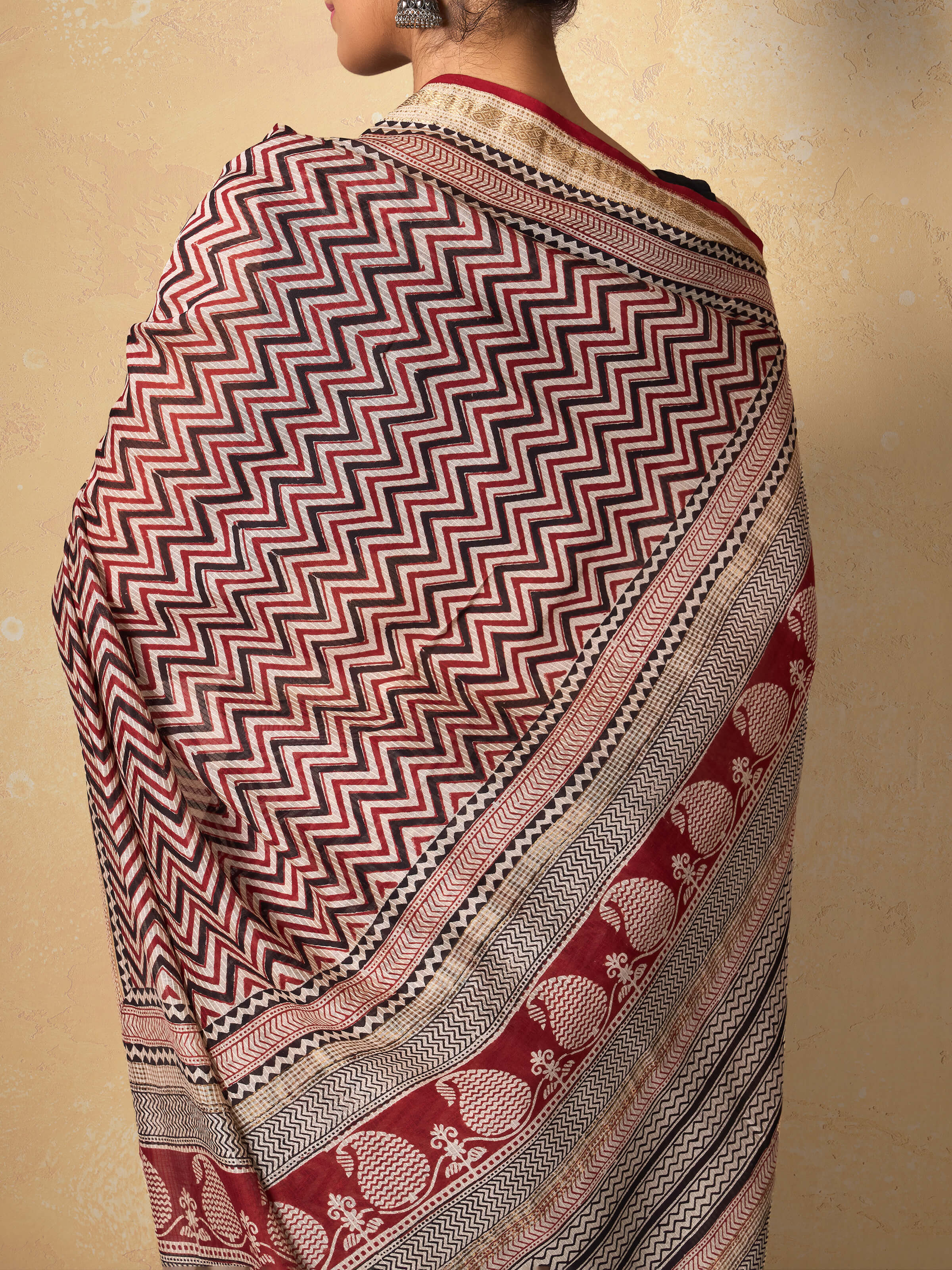 Black Cotton Silk Bagh Block Printed Saree