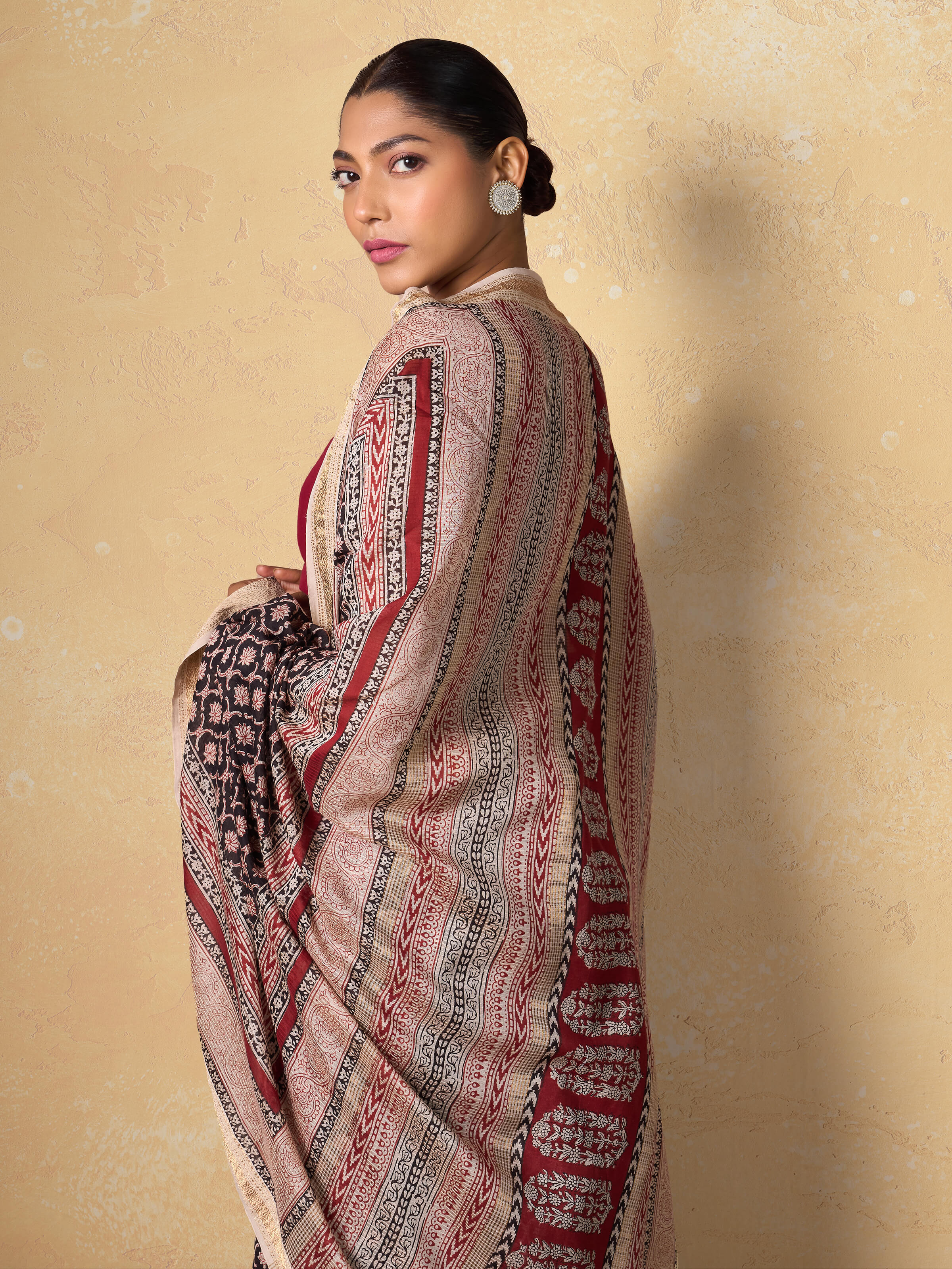 Black & Beige Chanderi Cotton Silk Bagh Block Printed Saree