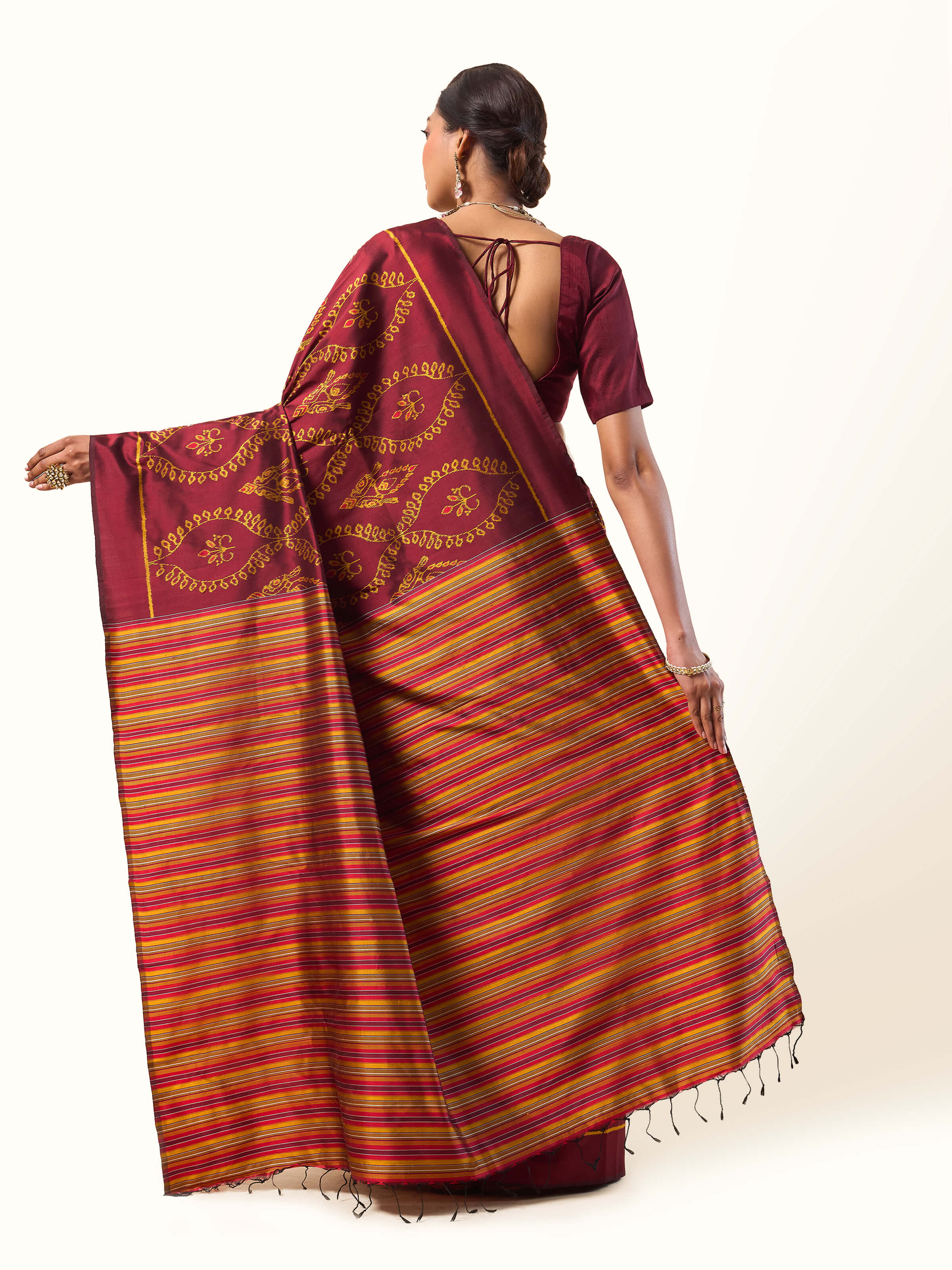 Brown Mulberry Silk Odisha Ikat Bandha Saree