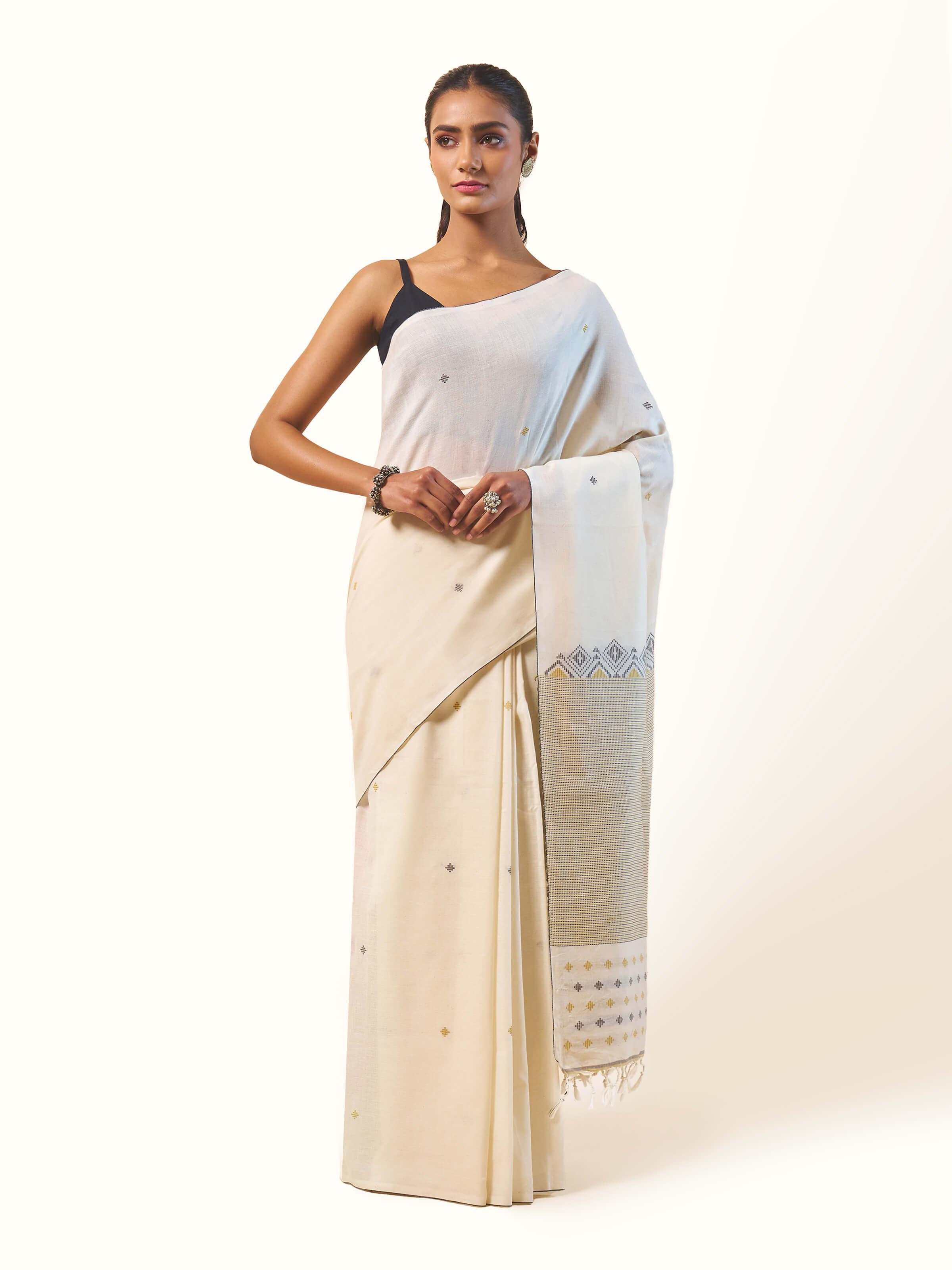 Off-white Cotton Extra-weft Saree