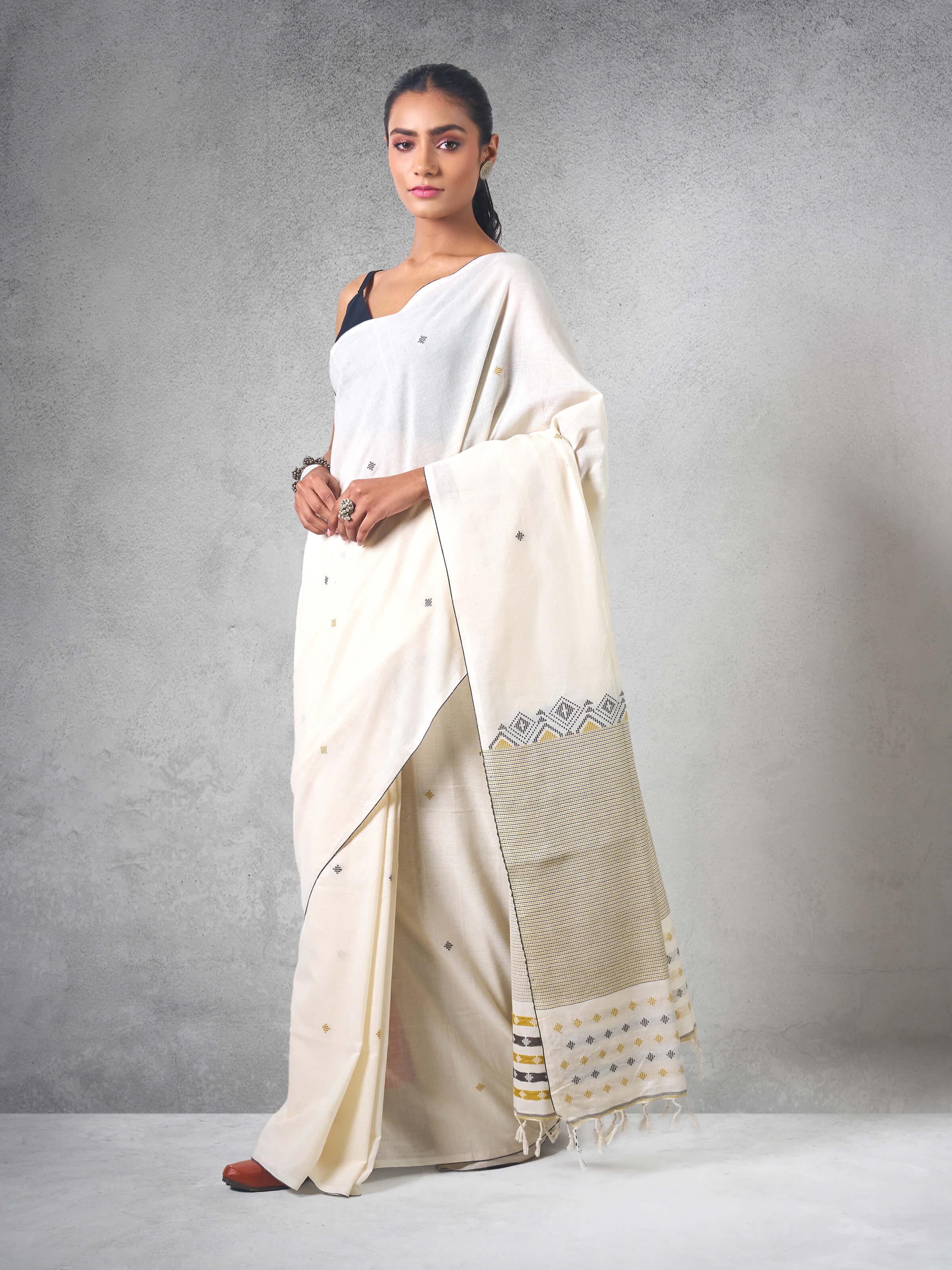 Off-white Cotton Extra-weft Saree