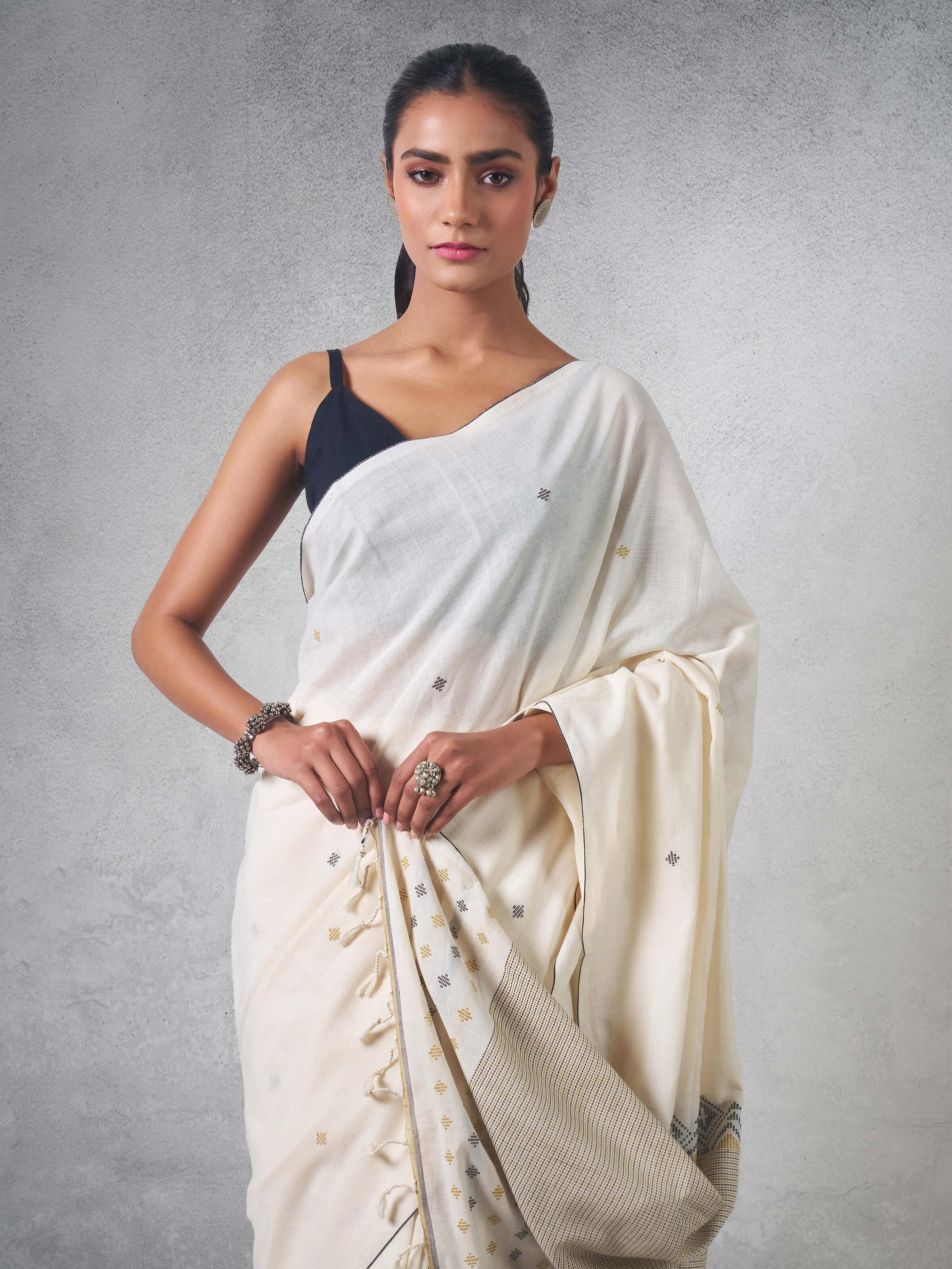 Off-white Cotton Extra-weft Saree