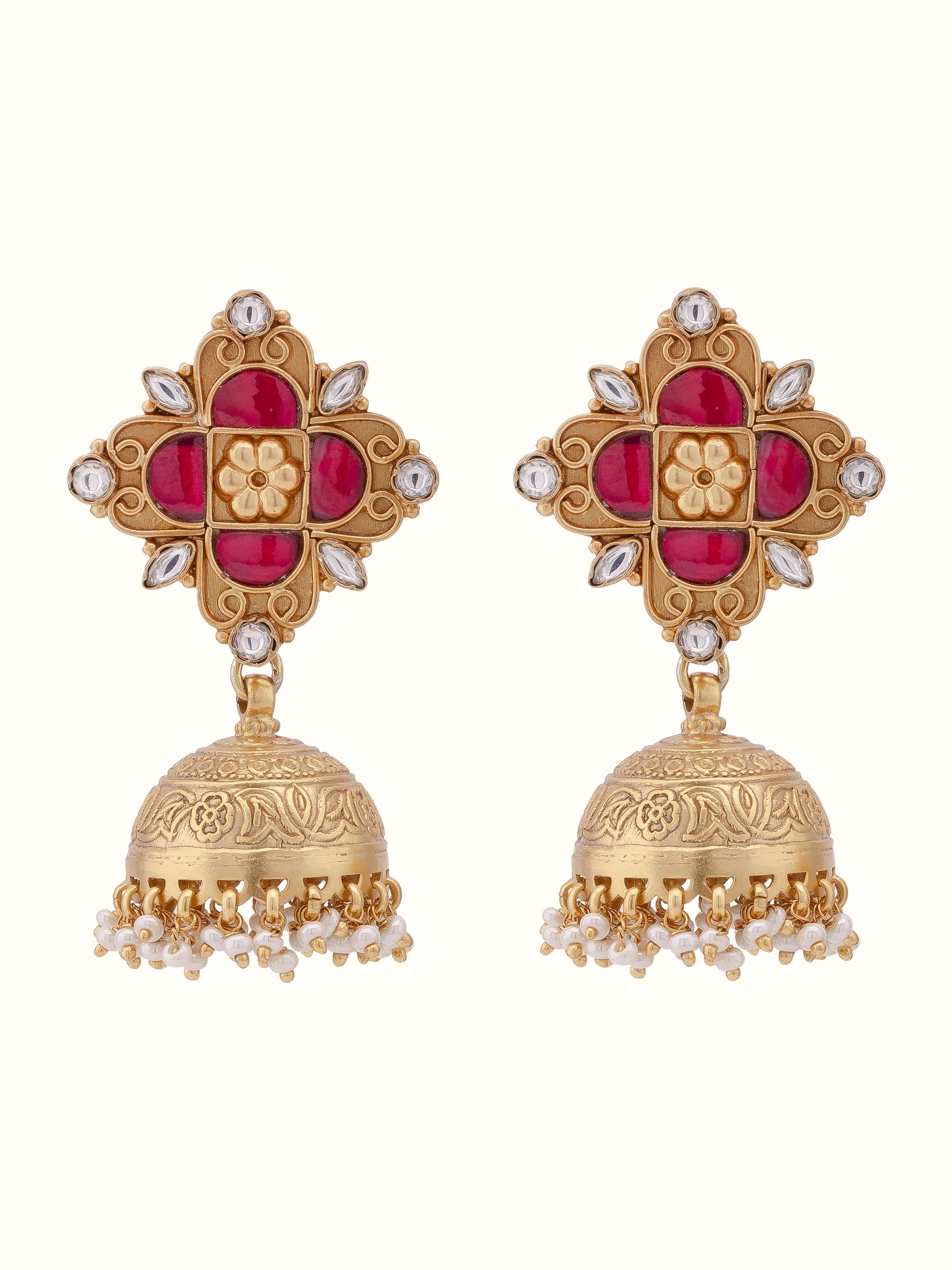 Front view of Silver Smithing Jhumkas featuring traditional design and detailed metalwork.