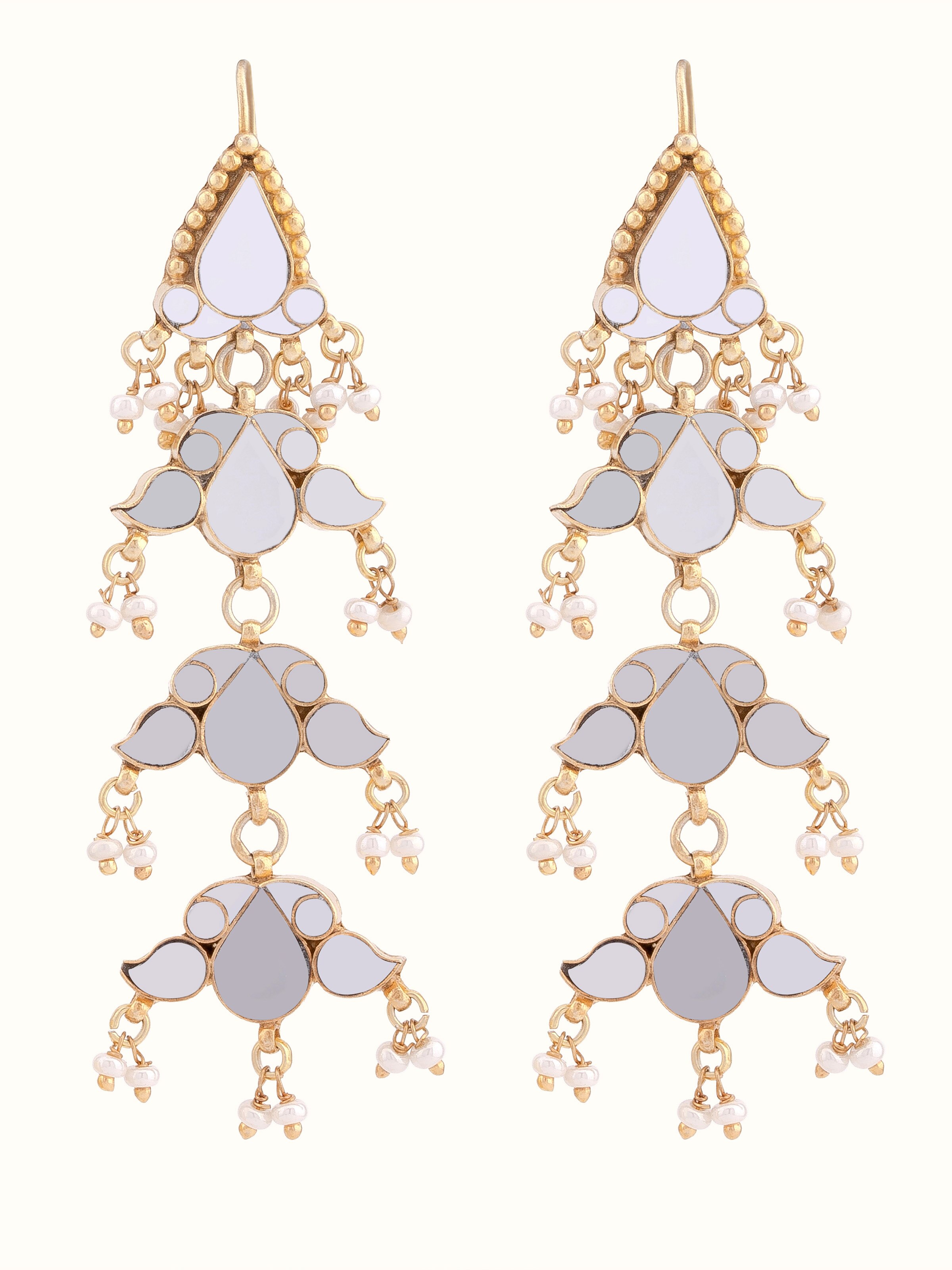 Front view of Silver Smithing Drop Earrings showcasing elegant silver design with intricate metal detailing.