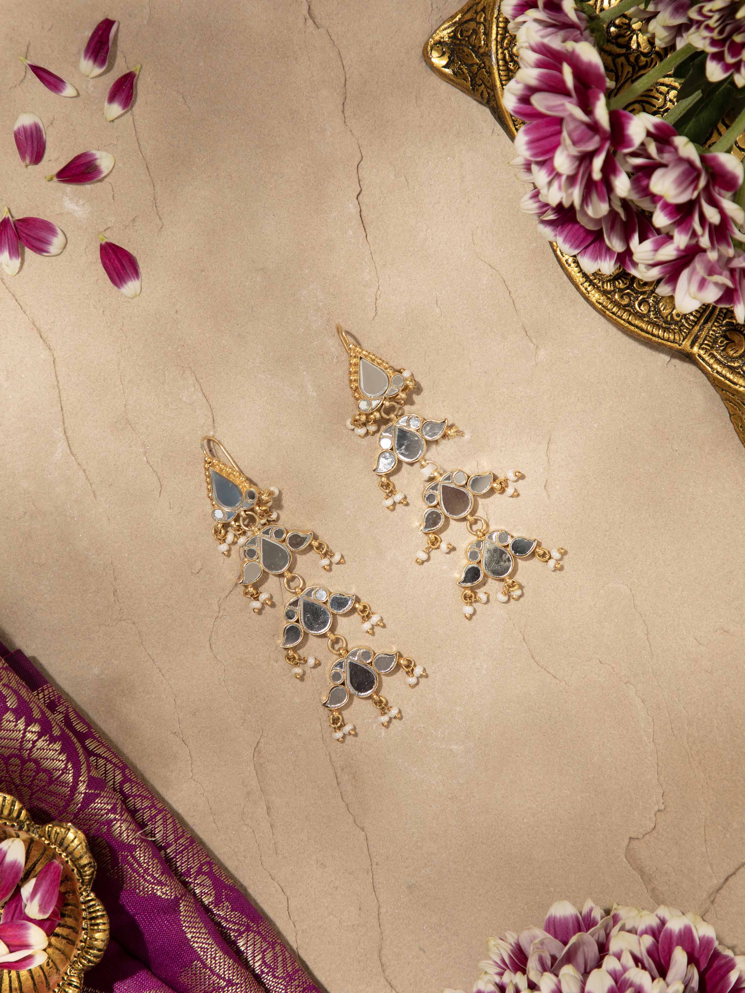 Back view of Silver Smithing Drop Earrings showing the smooth finish and secure earring fastening.