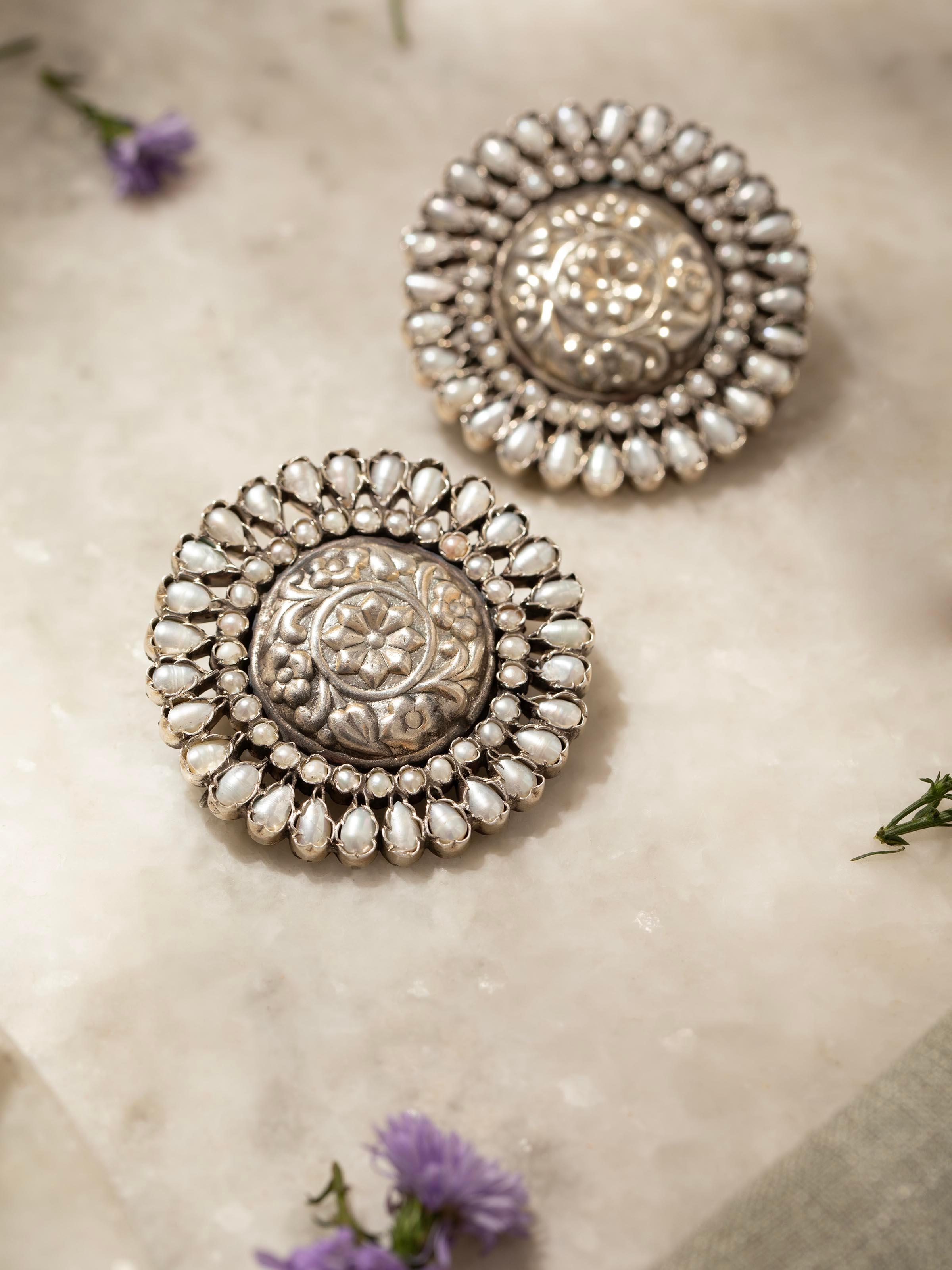 Back view of Silver Smithing Stud Earrings showing the secure setting and overall design.