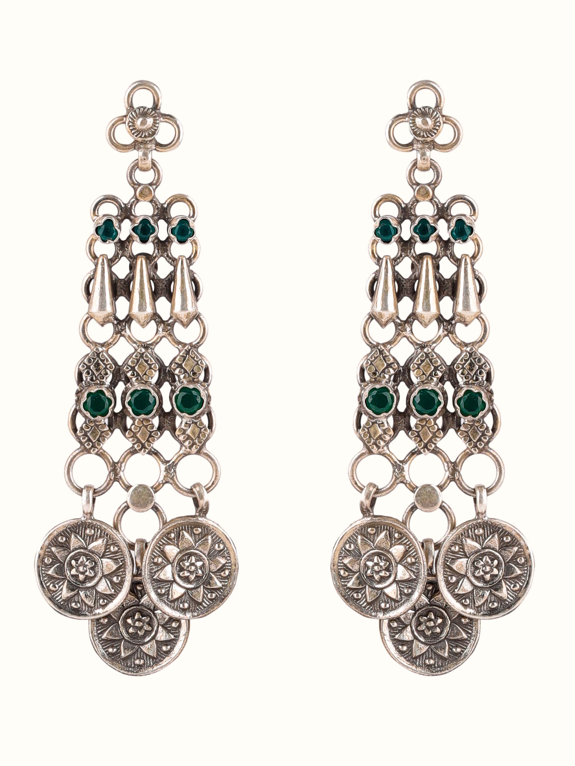 Front view of Silver Smithing Stud Earrings showcasing refined design by Swadesh