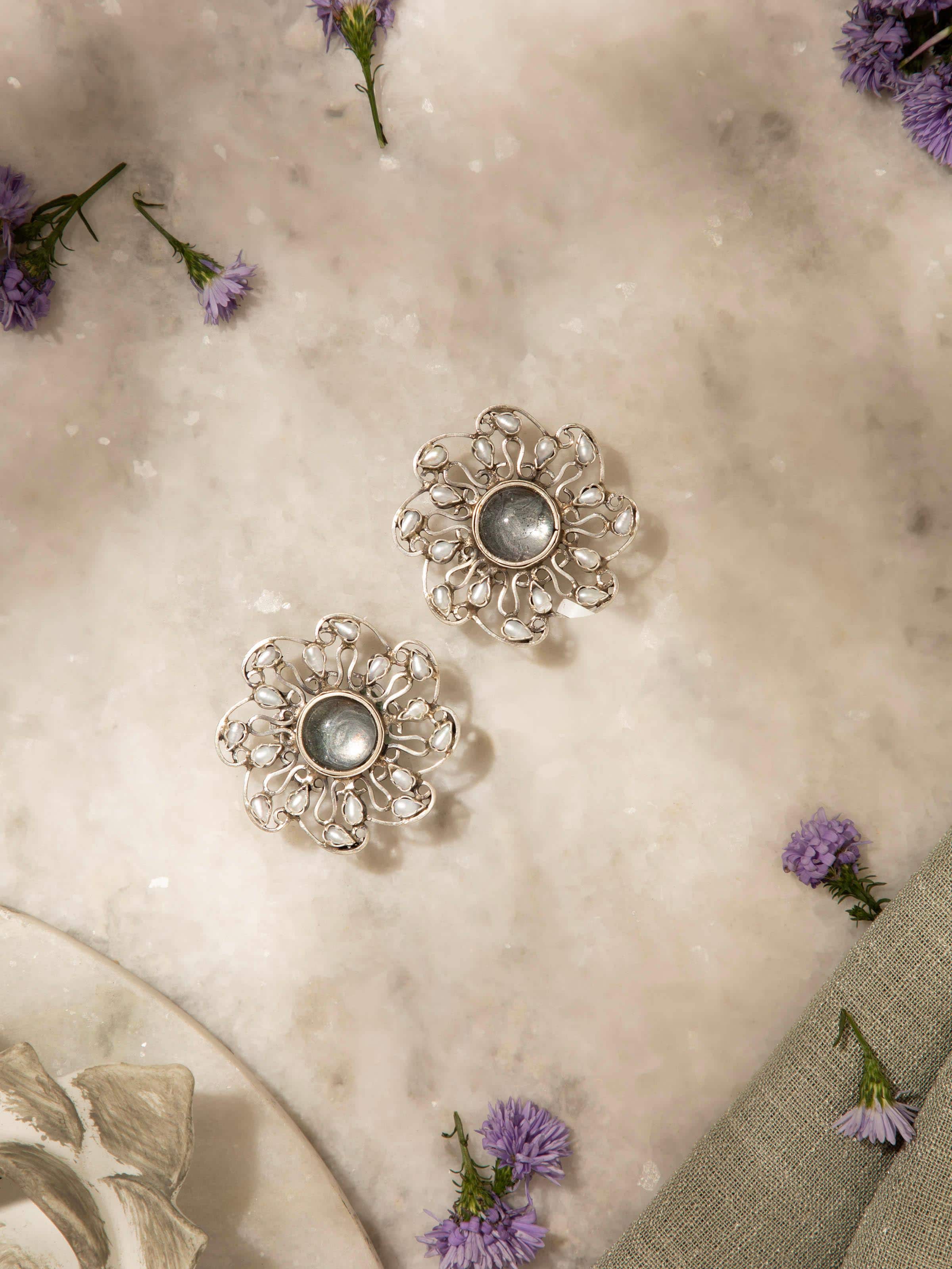 Artistic overhead view emphasizing craftsmanship and shape of silver studs