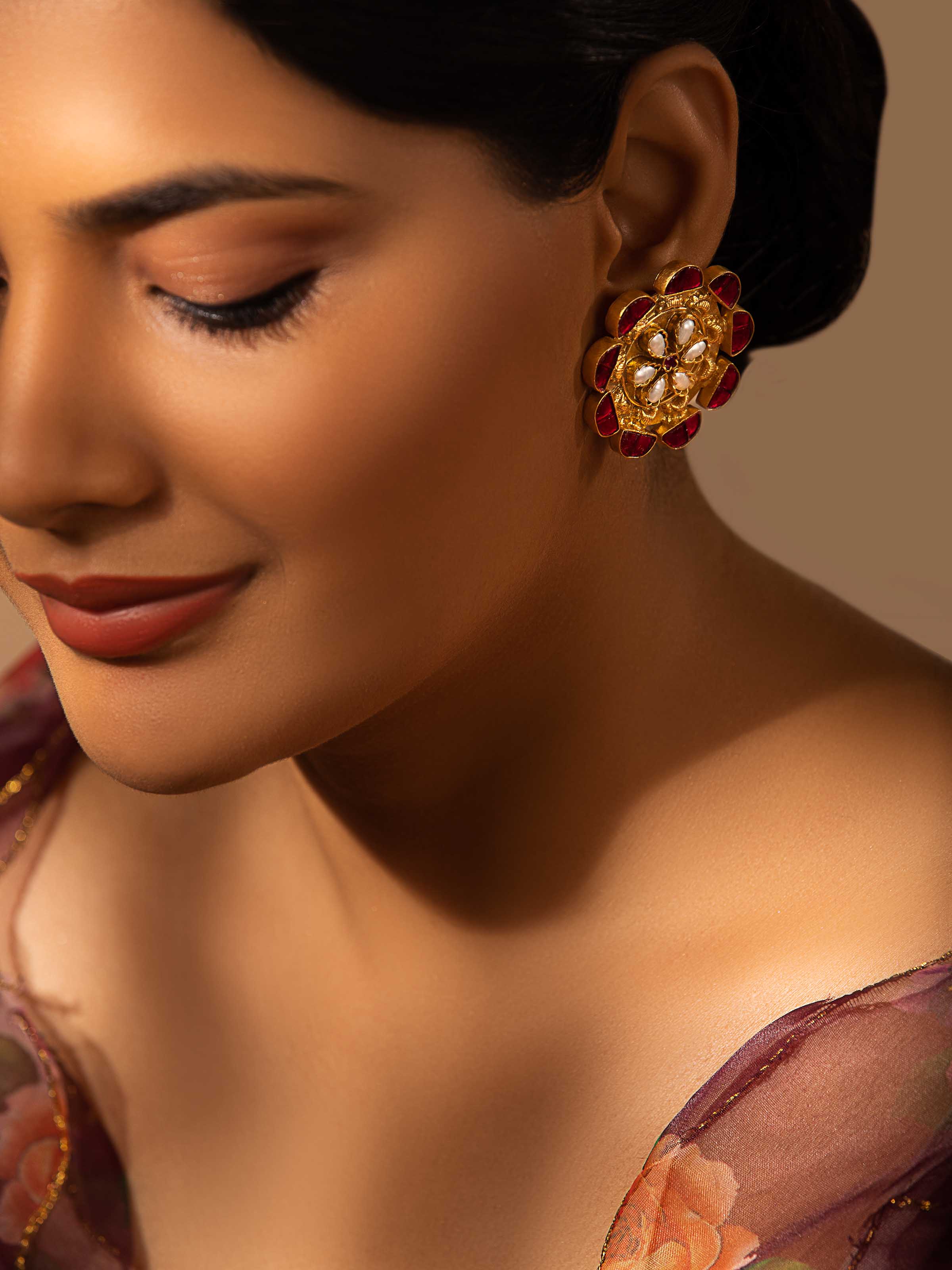 Close-up view of Silver Smithing Stud Earrings highlighting fine detailing and elegant craftsmanship.