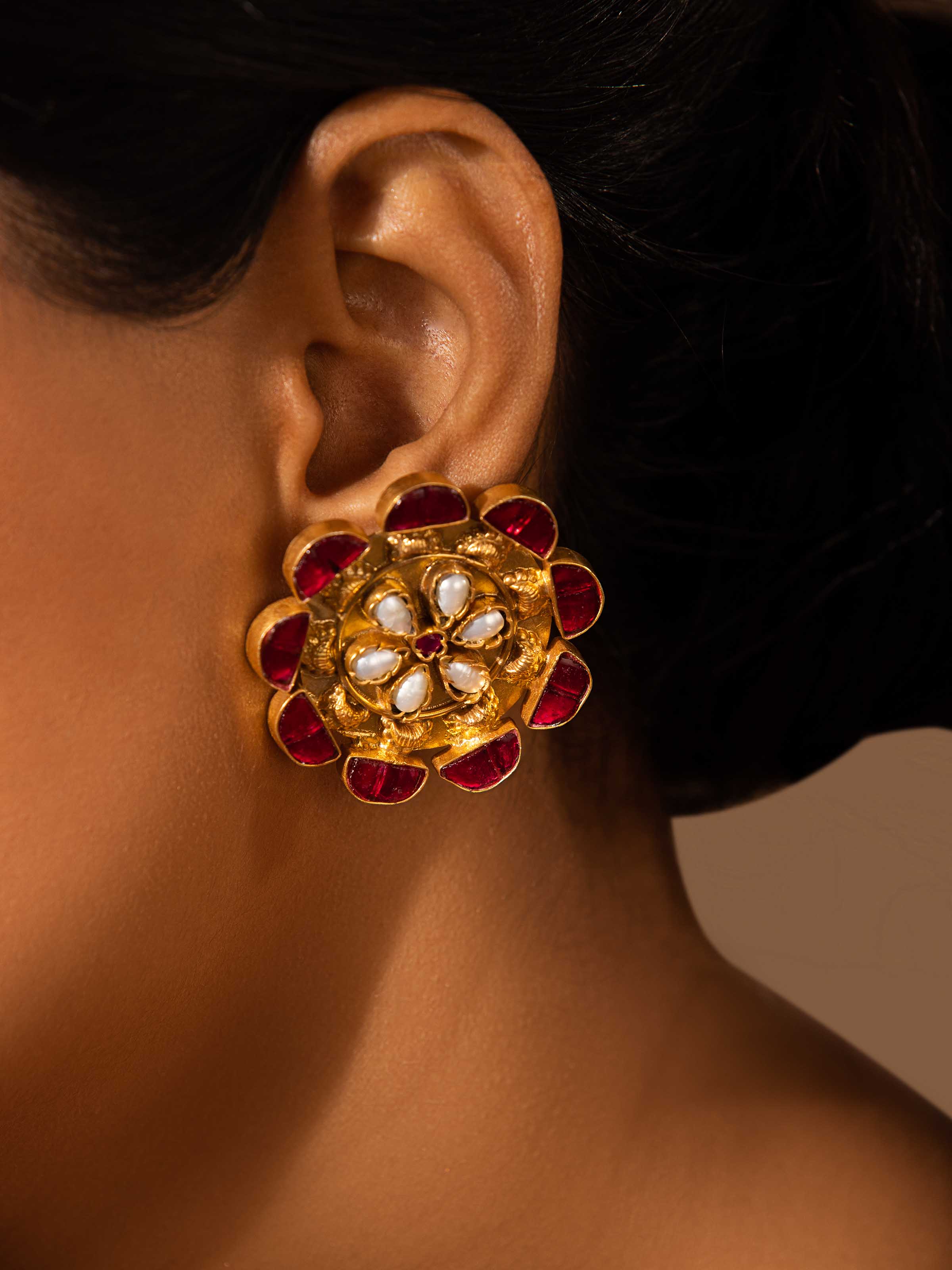 Side view of Silver Smithing Stud Earrings showcasing the refined silver design and subtle elegance.