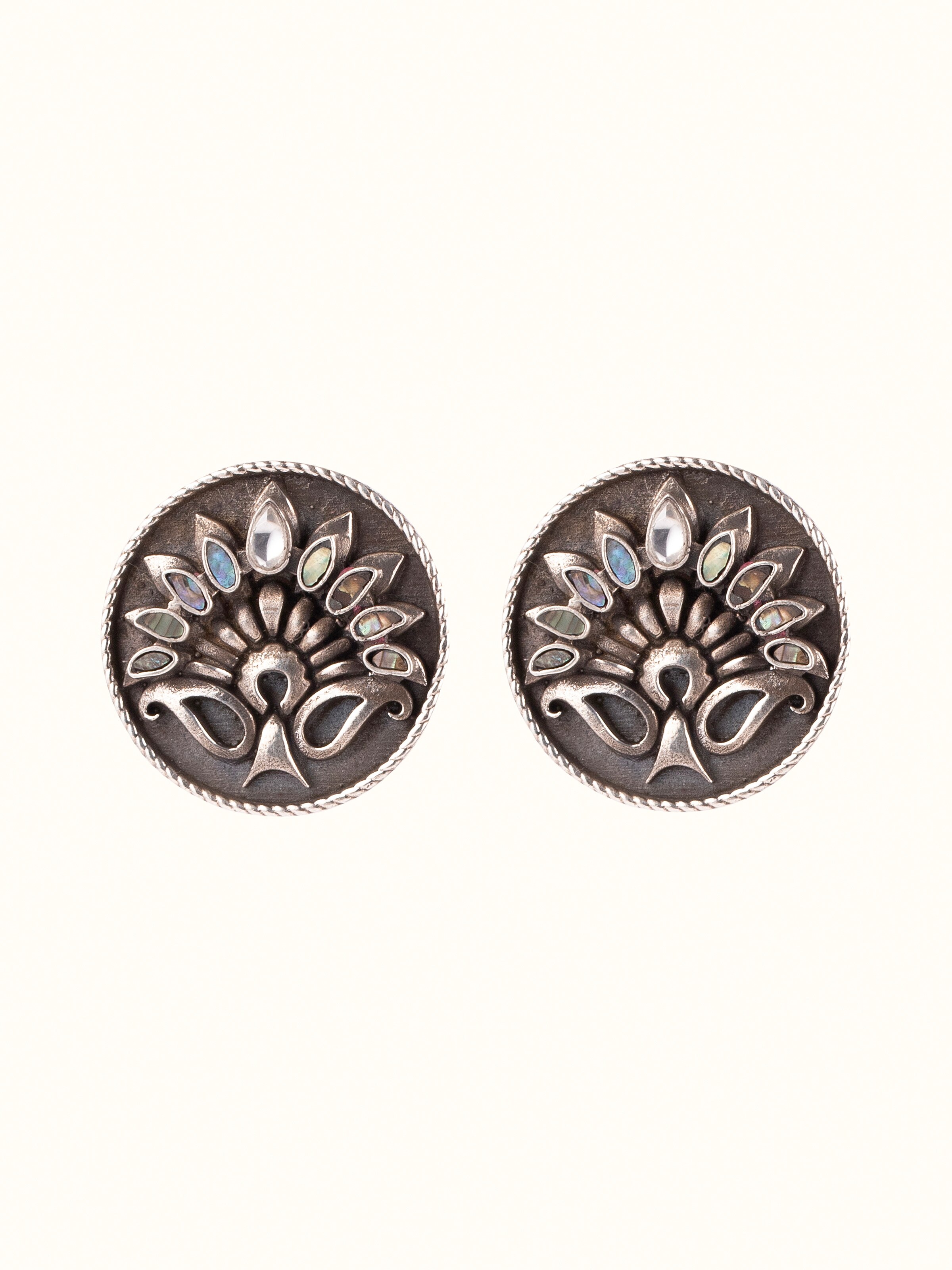Front view of Silver Smithing Stud Earrings showcasing refined finish