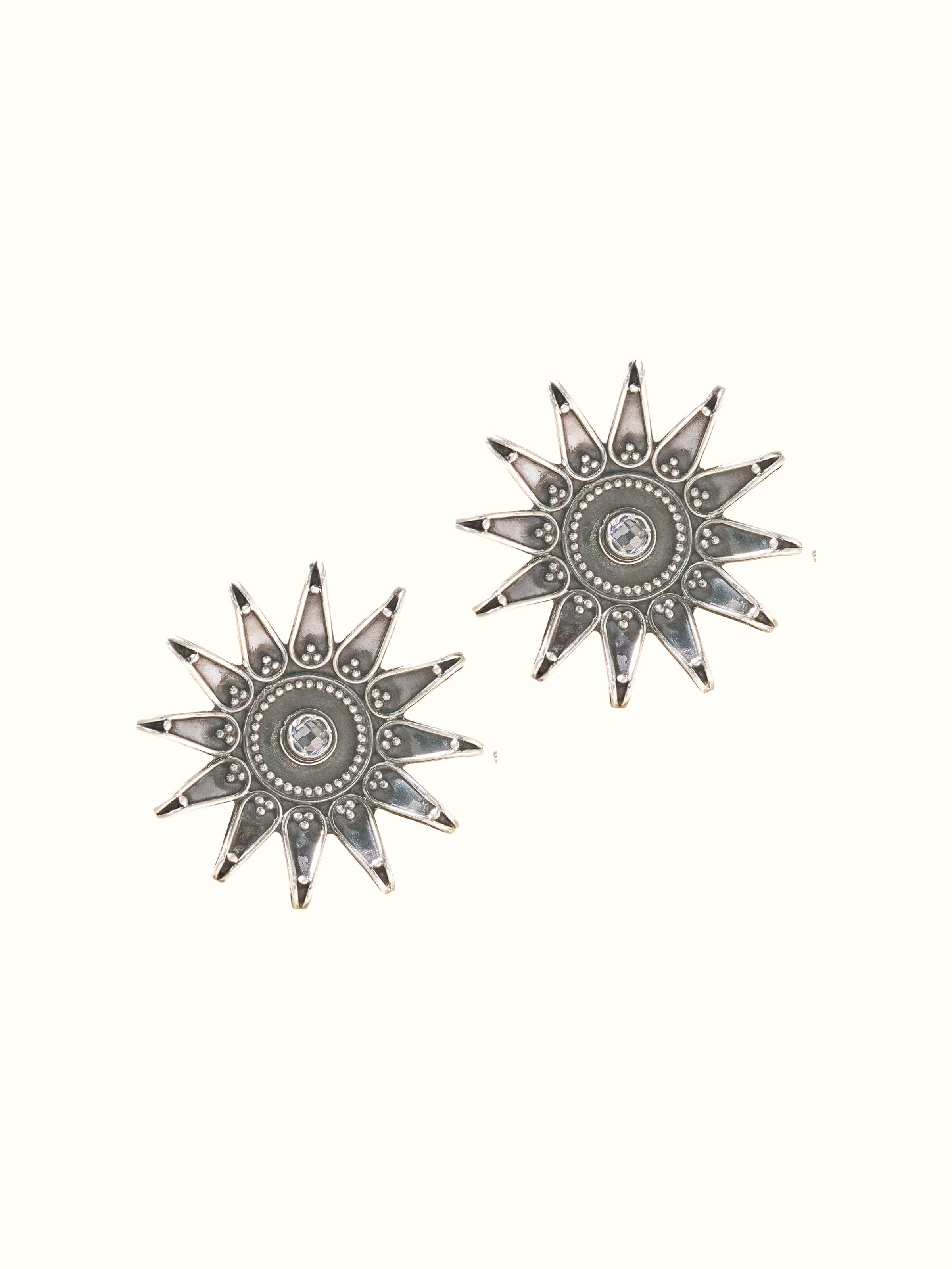 Front view of Silver Smithing Stud Earrings featuring classic design with a polished silver finish.