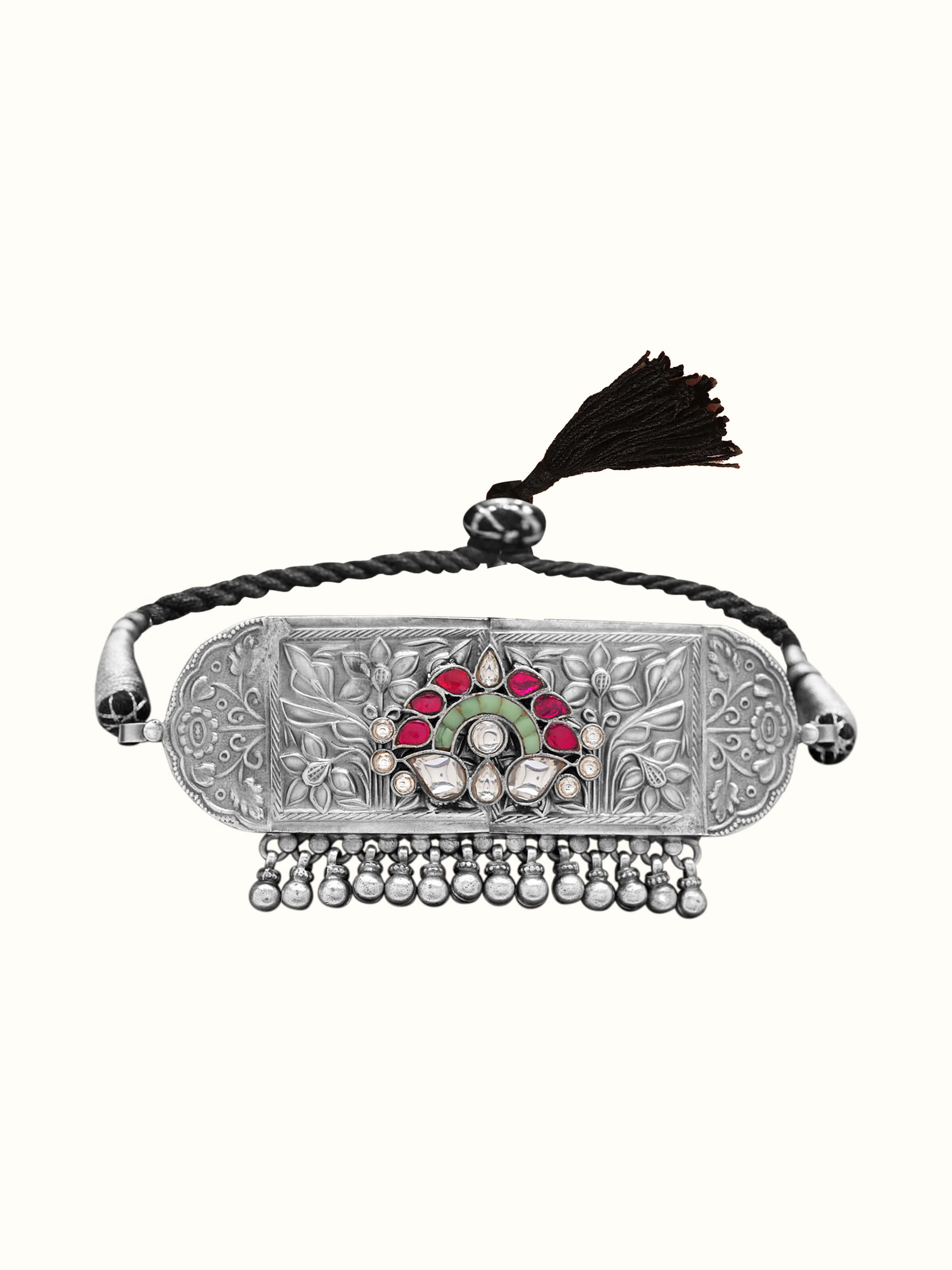 Front view of Silver Smithing Choker showcasing the elegant choker design and detailed silver work.