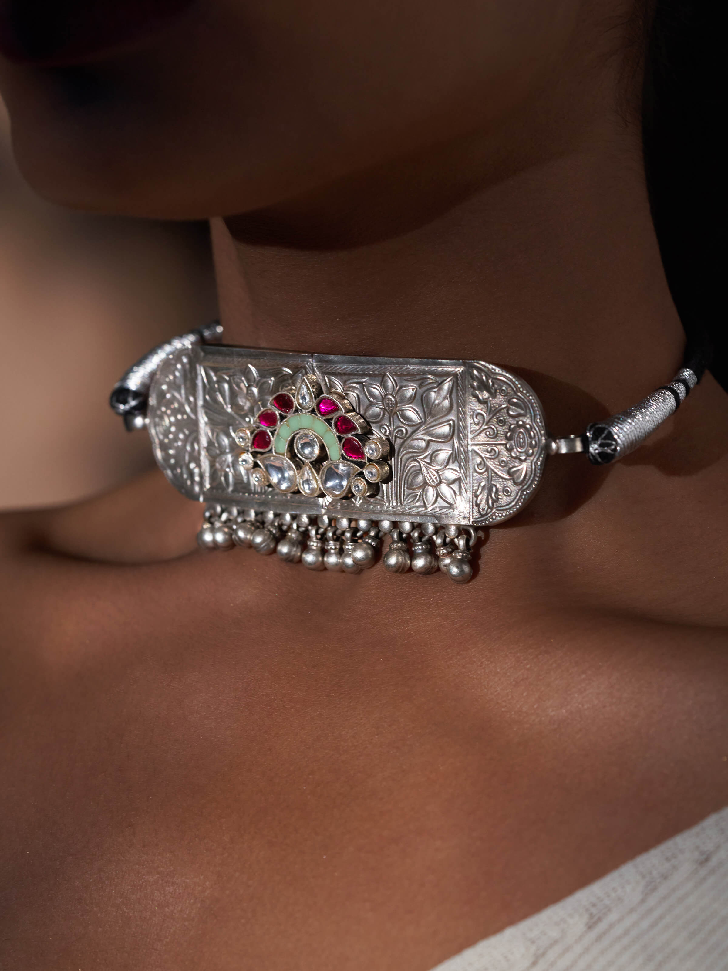 Back view of Silver Smithing Choker displaying the clasp and overall choker design.