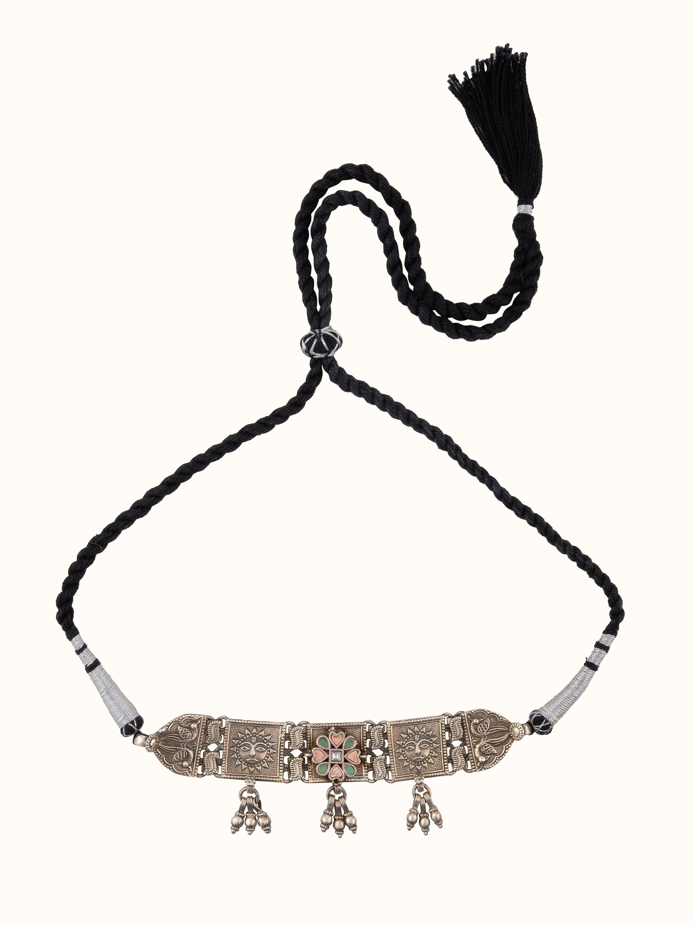 Front view of Silver Smithing Choker showcasing its sleek design and silver craftsmanship.