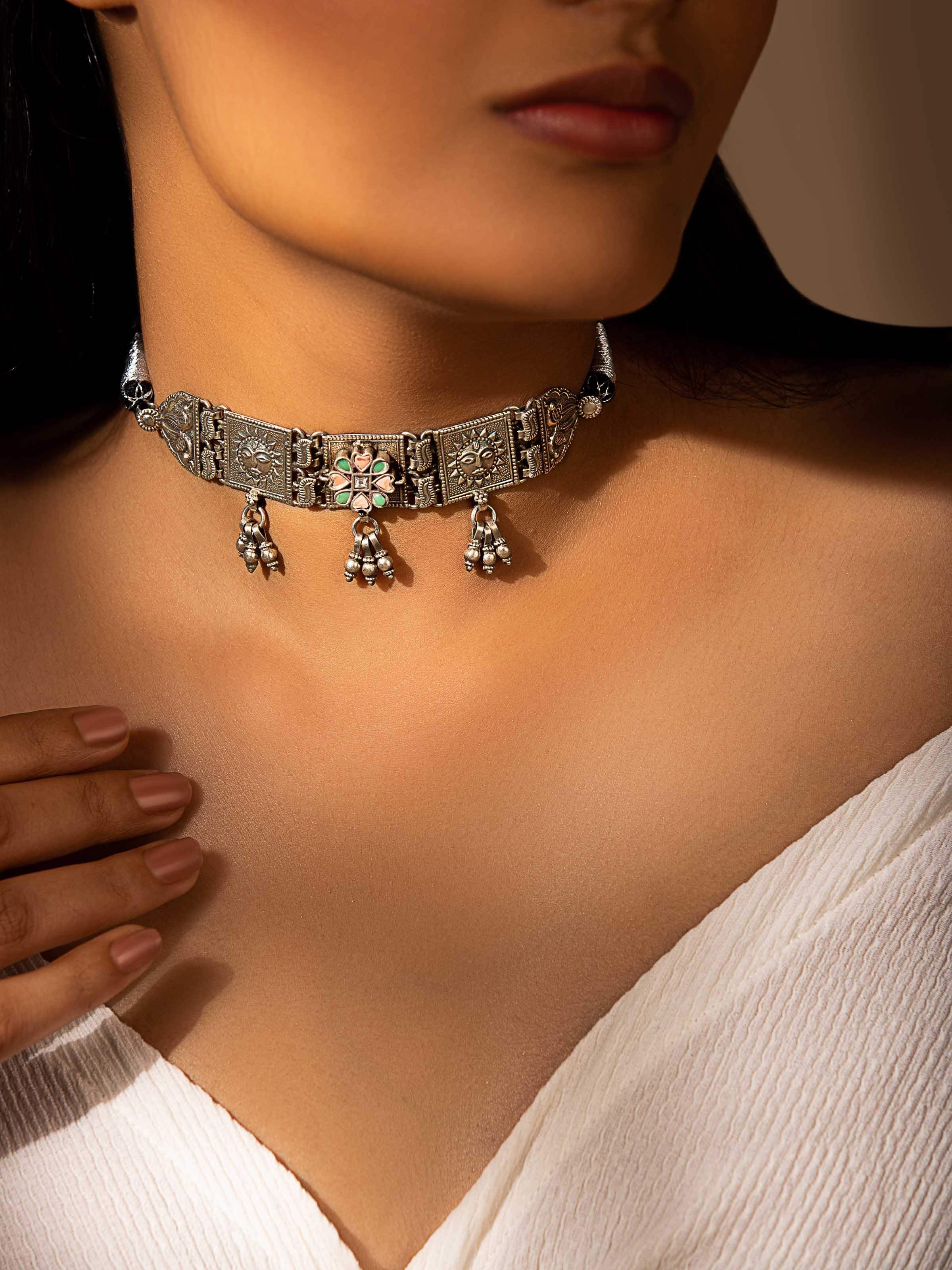 Close-up view of Silver Smithing Choker focusing on its refined texture and elegant finish.