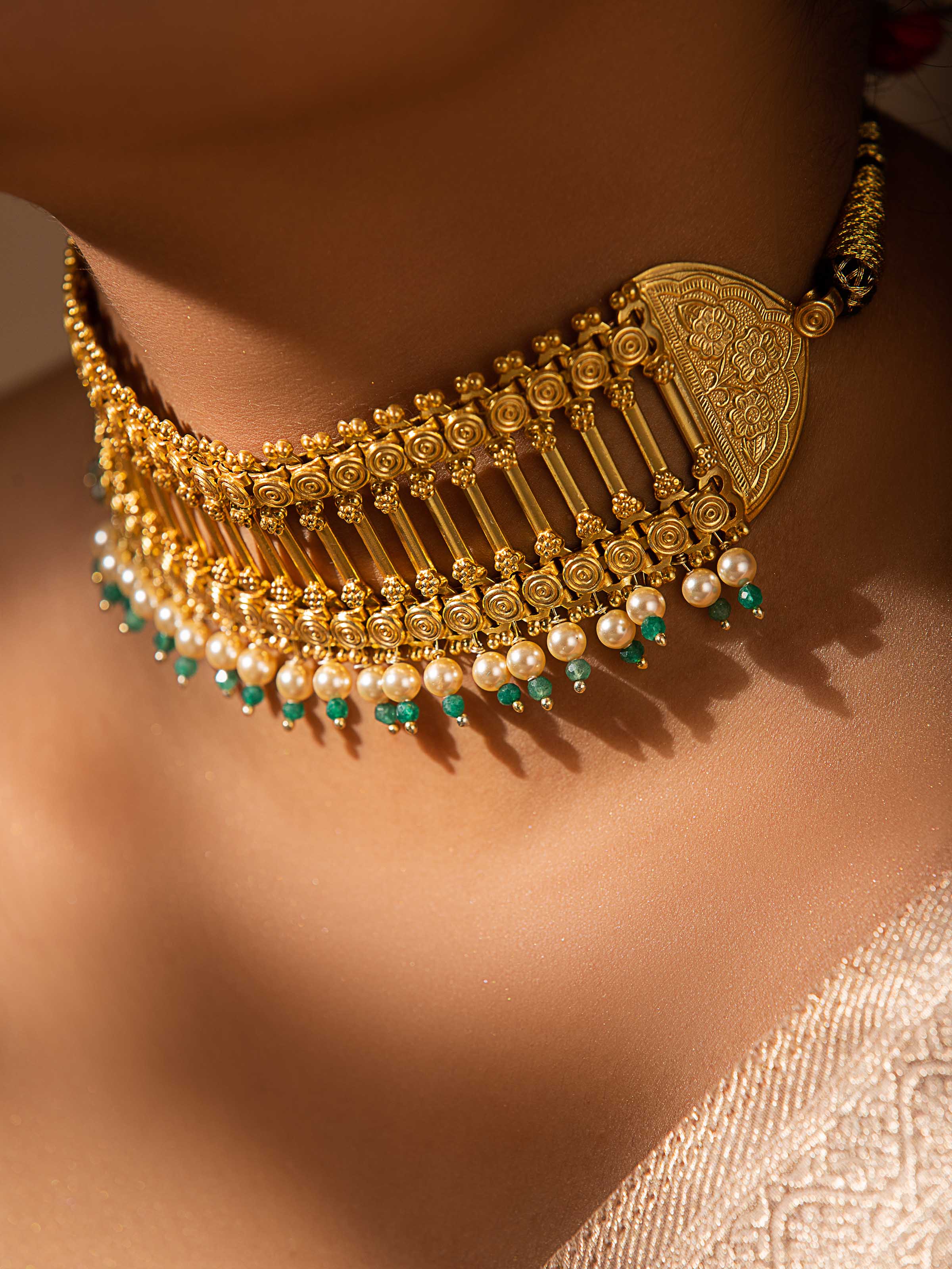 Close-up of Silver Smithing Choker focusing on detailed metalwork