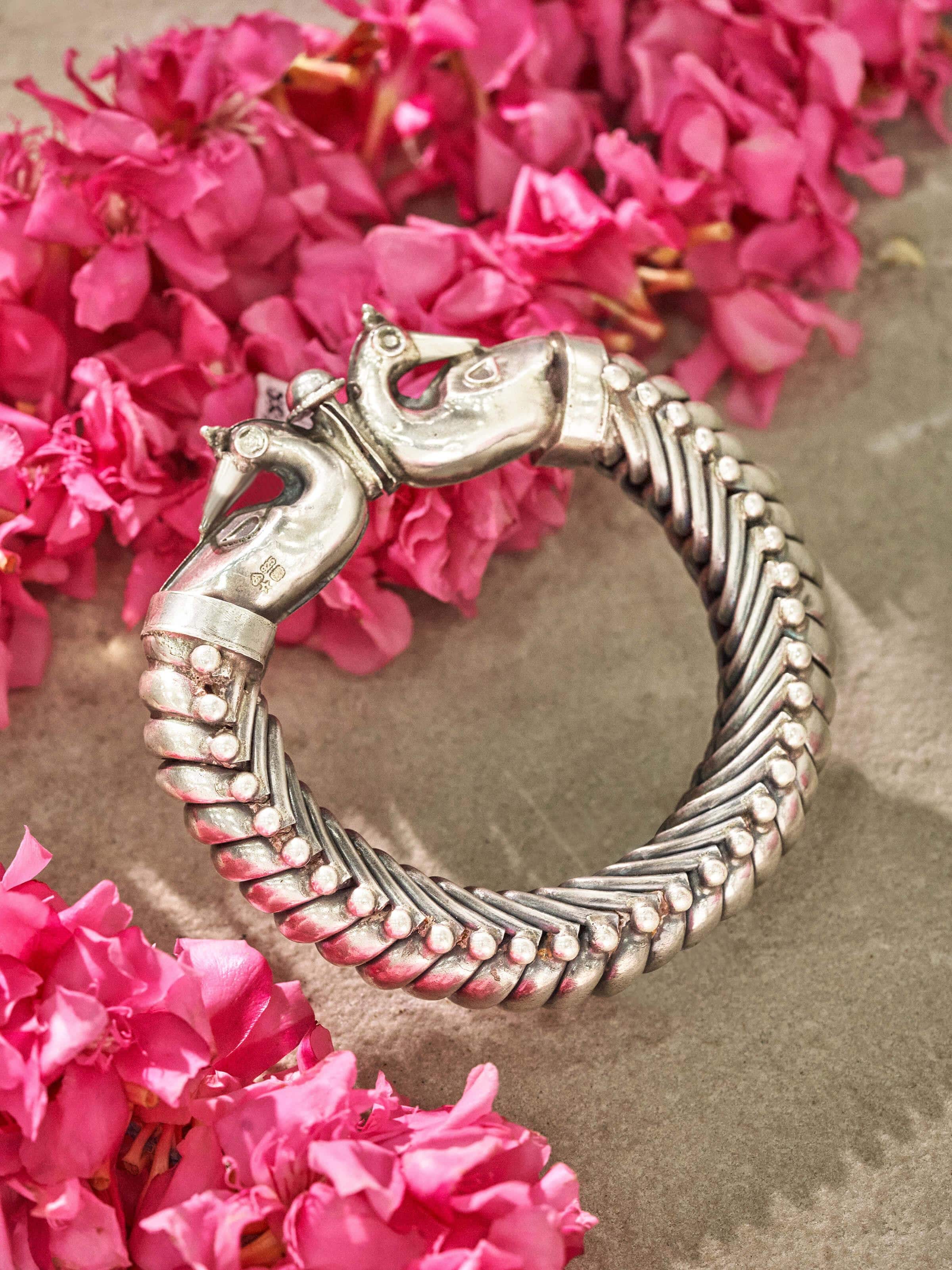 Close-up view of Silver Smithing Bangle showing intricate craftsmanship and design details.