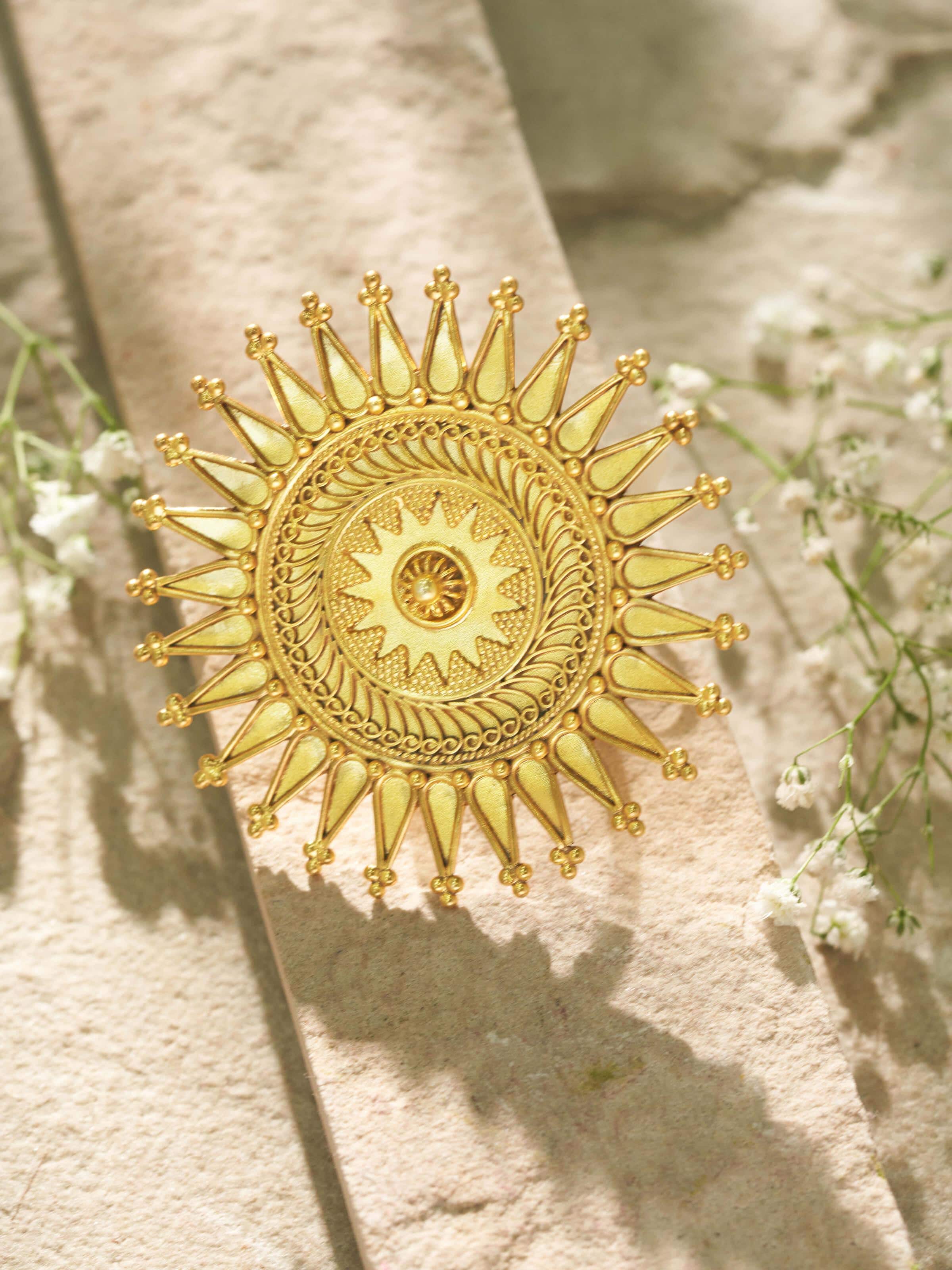Alternate side view of silver smithing ring displaying subtle engravings and traditional design elements