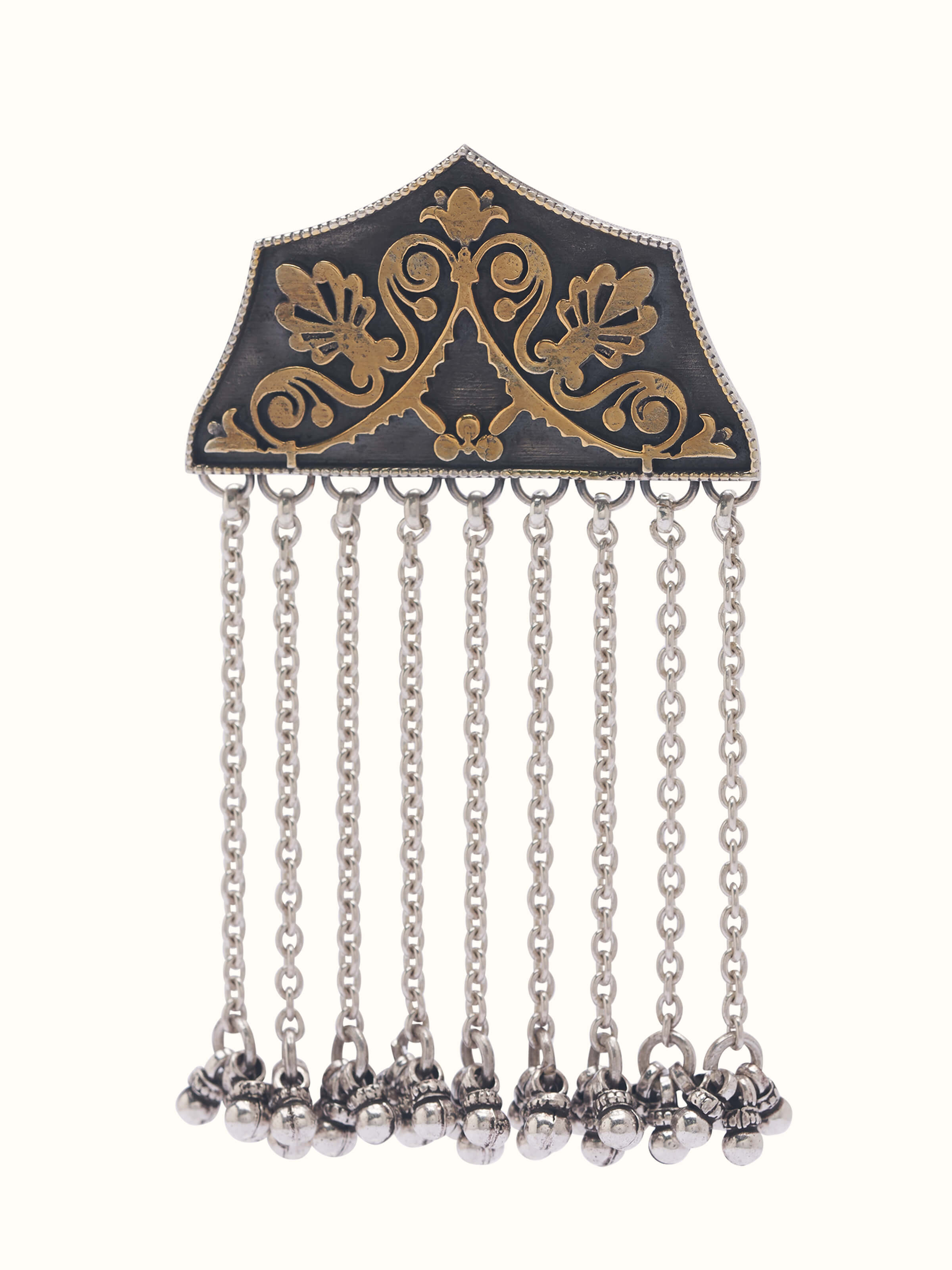 Front view of Silver Smithing Pendant featuring elegant silver design with intricate metal detailing.