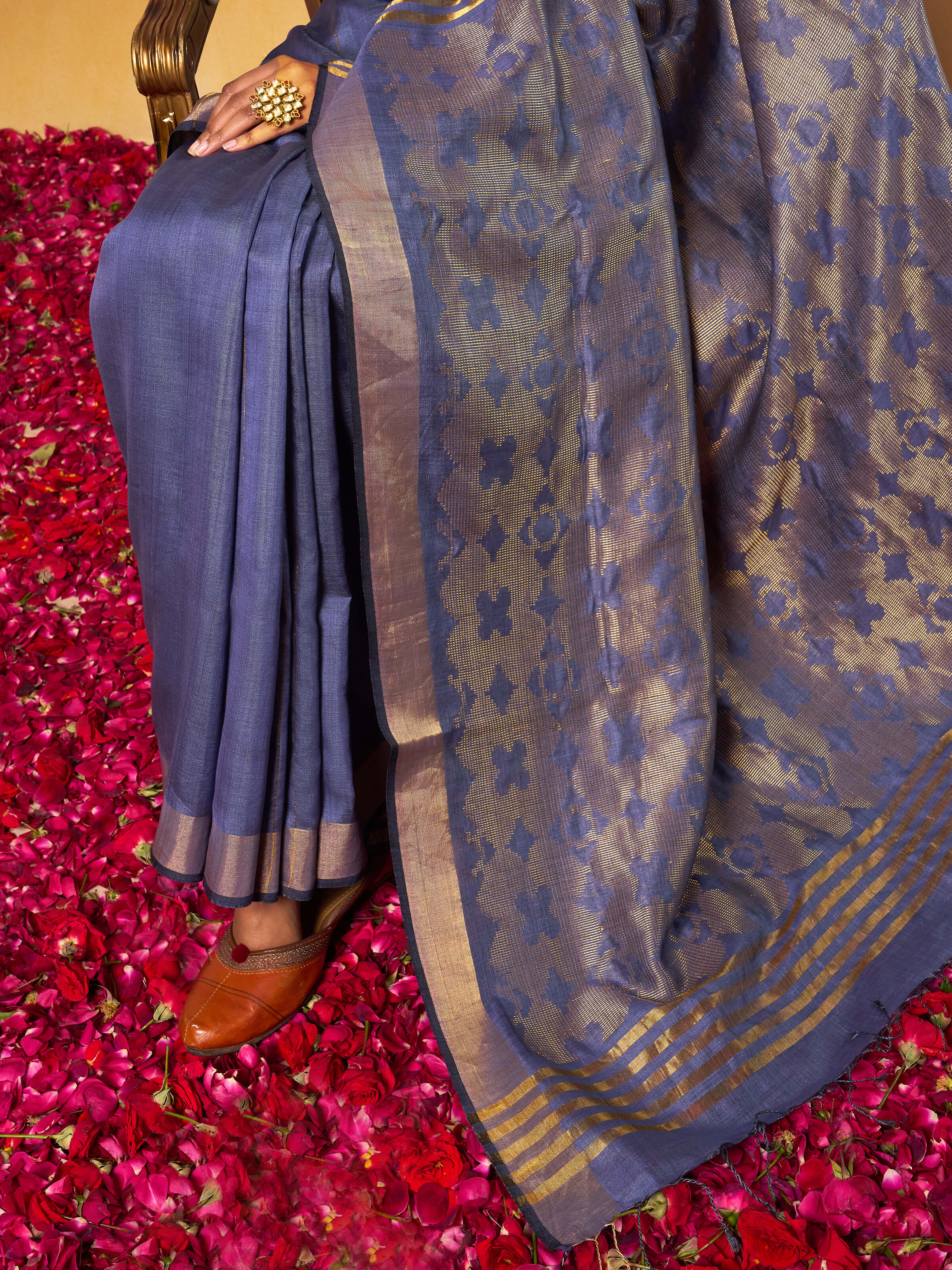 Blue Eri Silk Extra-weft Saree