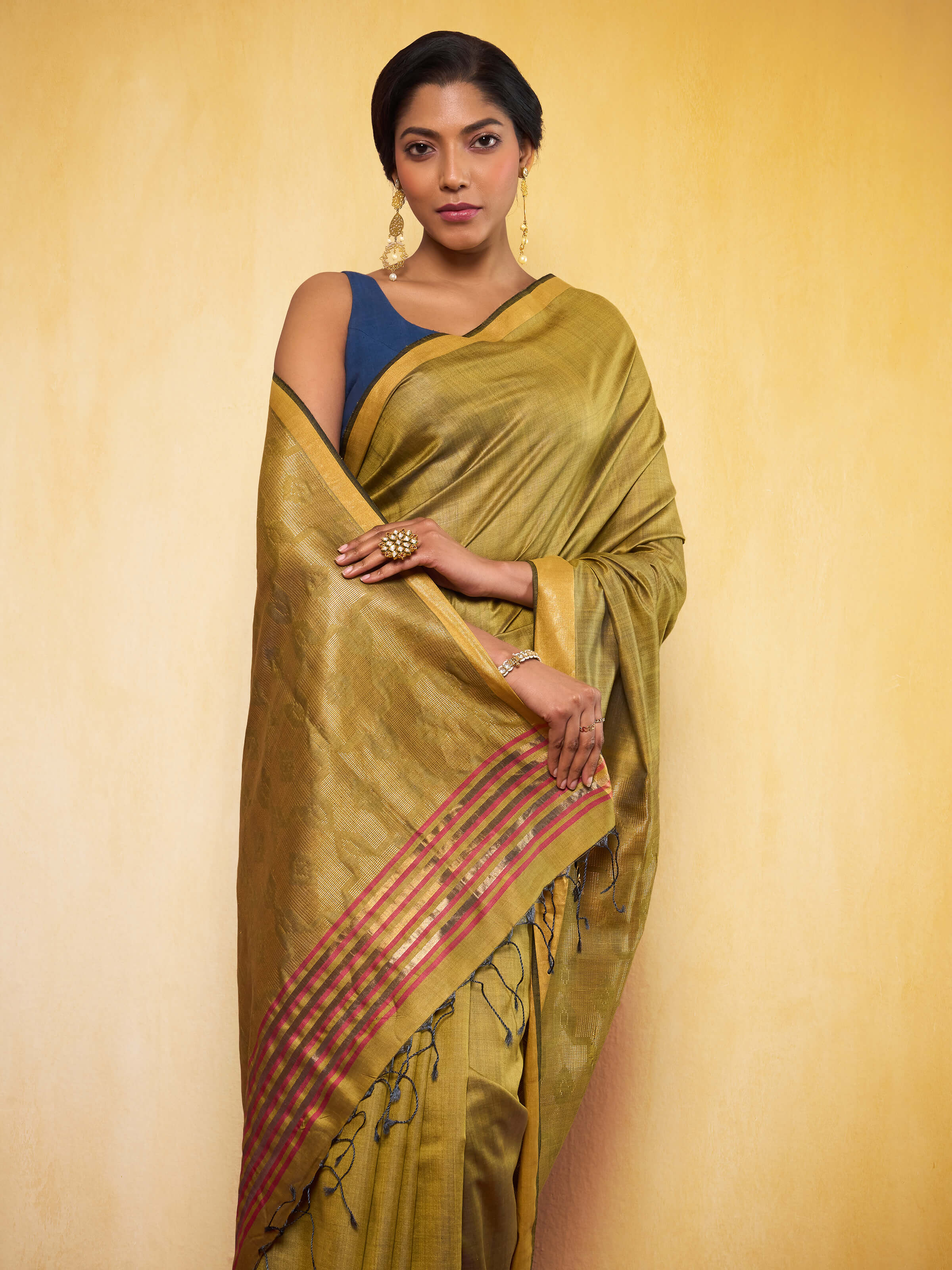 Yellow Eri Silk Extra-weft Saree