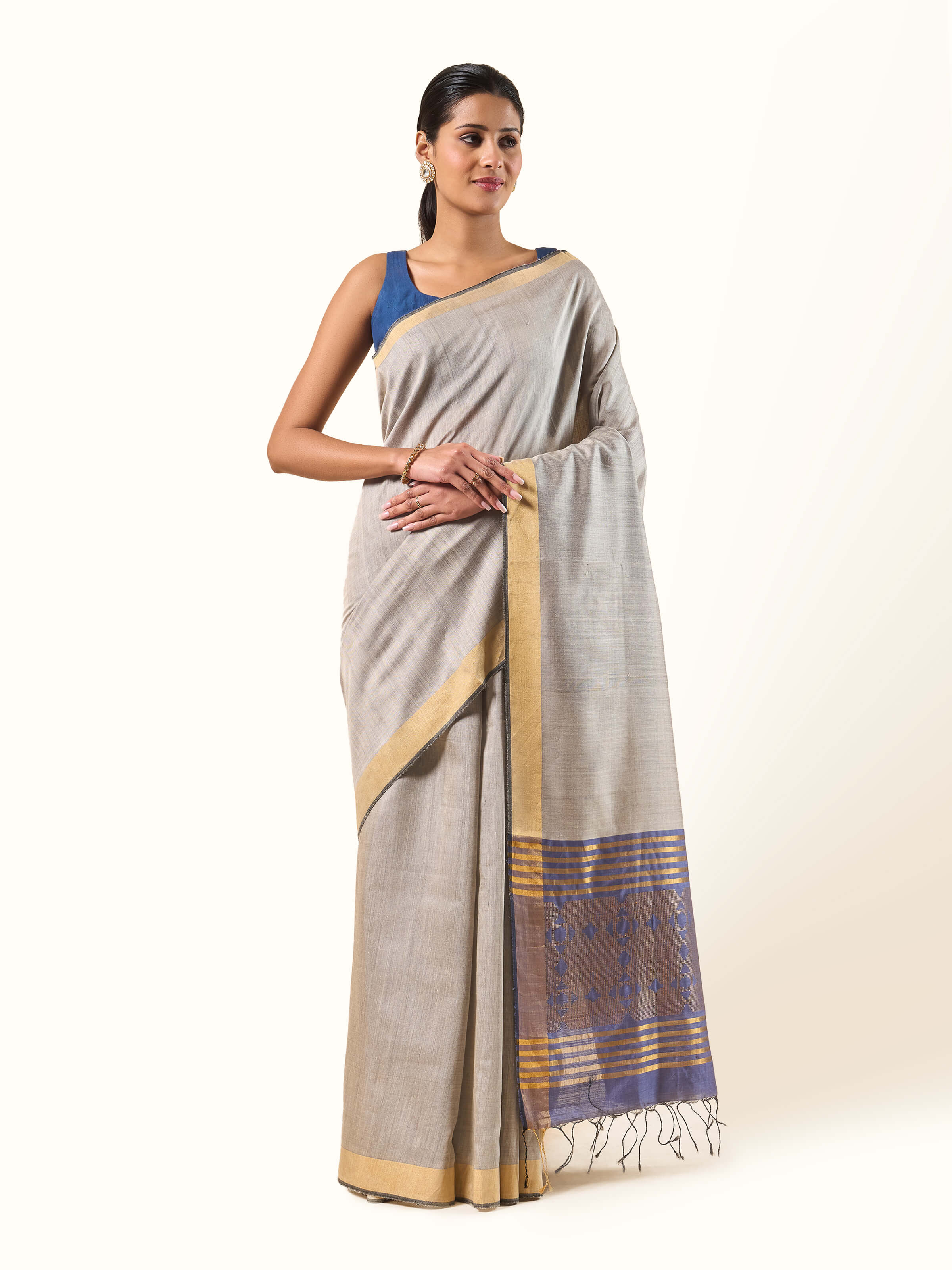 Light Grey Eri Silk Extra-weft Saree