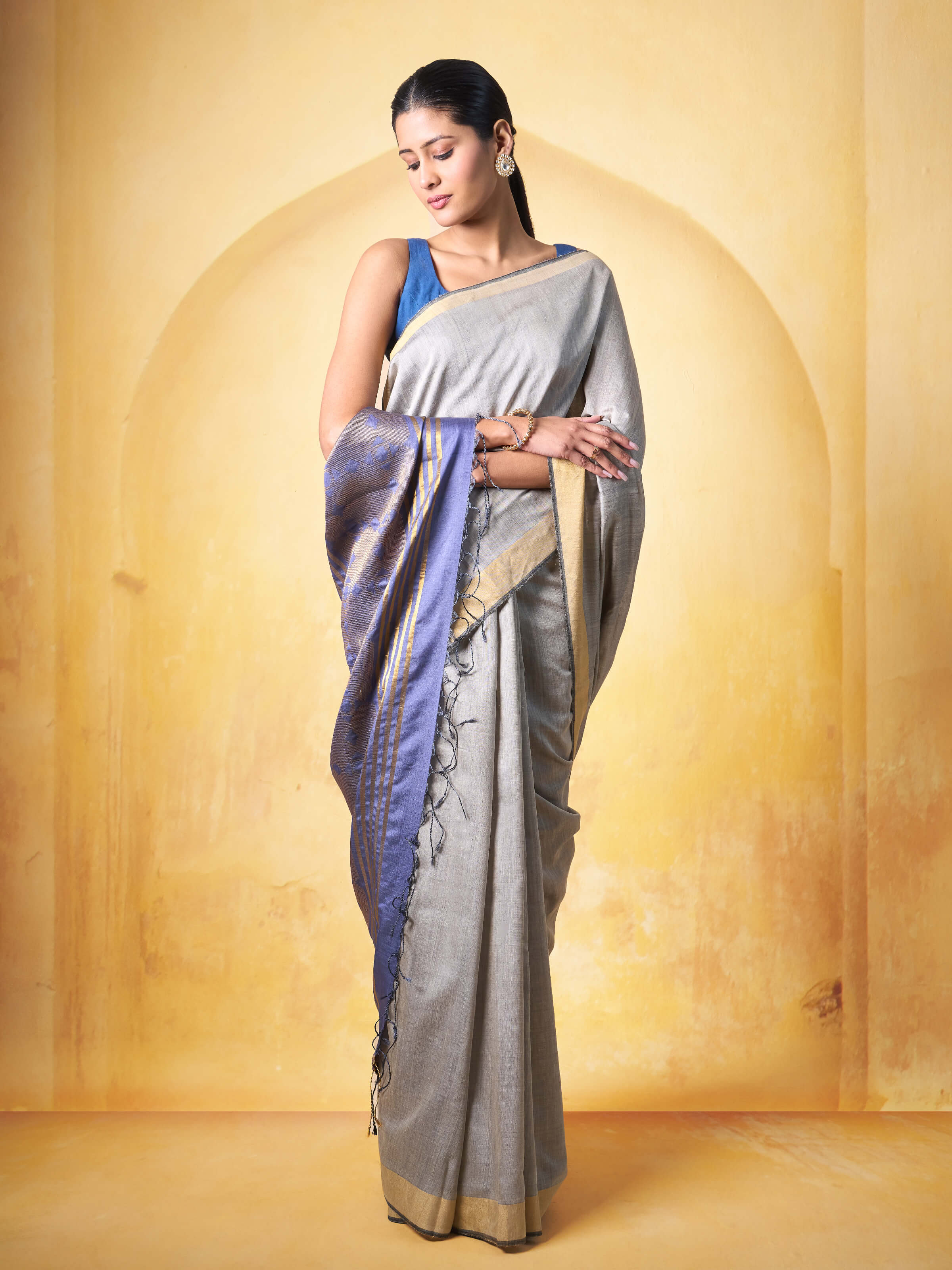 Light Grey Eri Silk Extra-weft Saree
