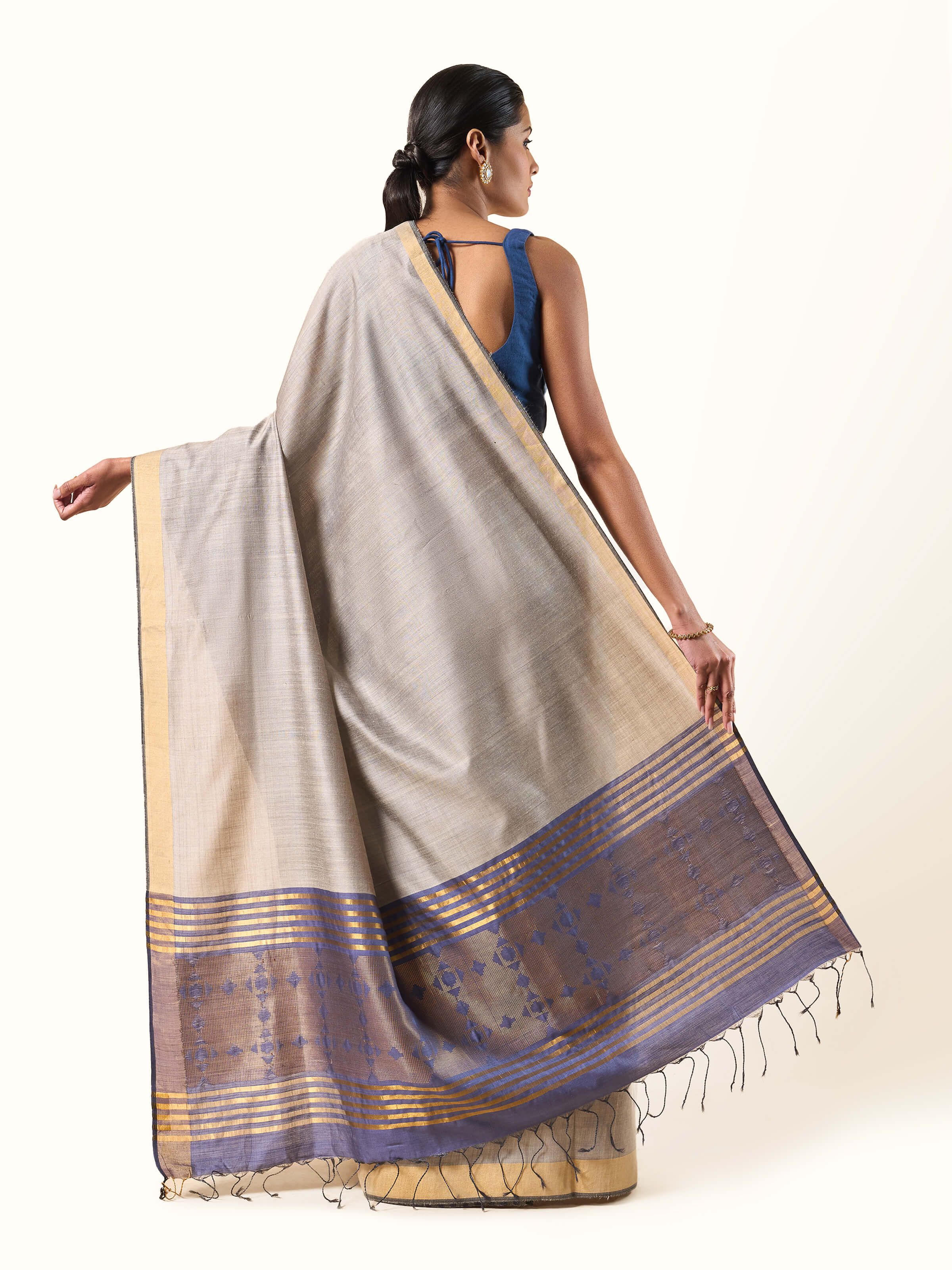 Light Grey Eri Silk Extra-weft Saree