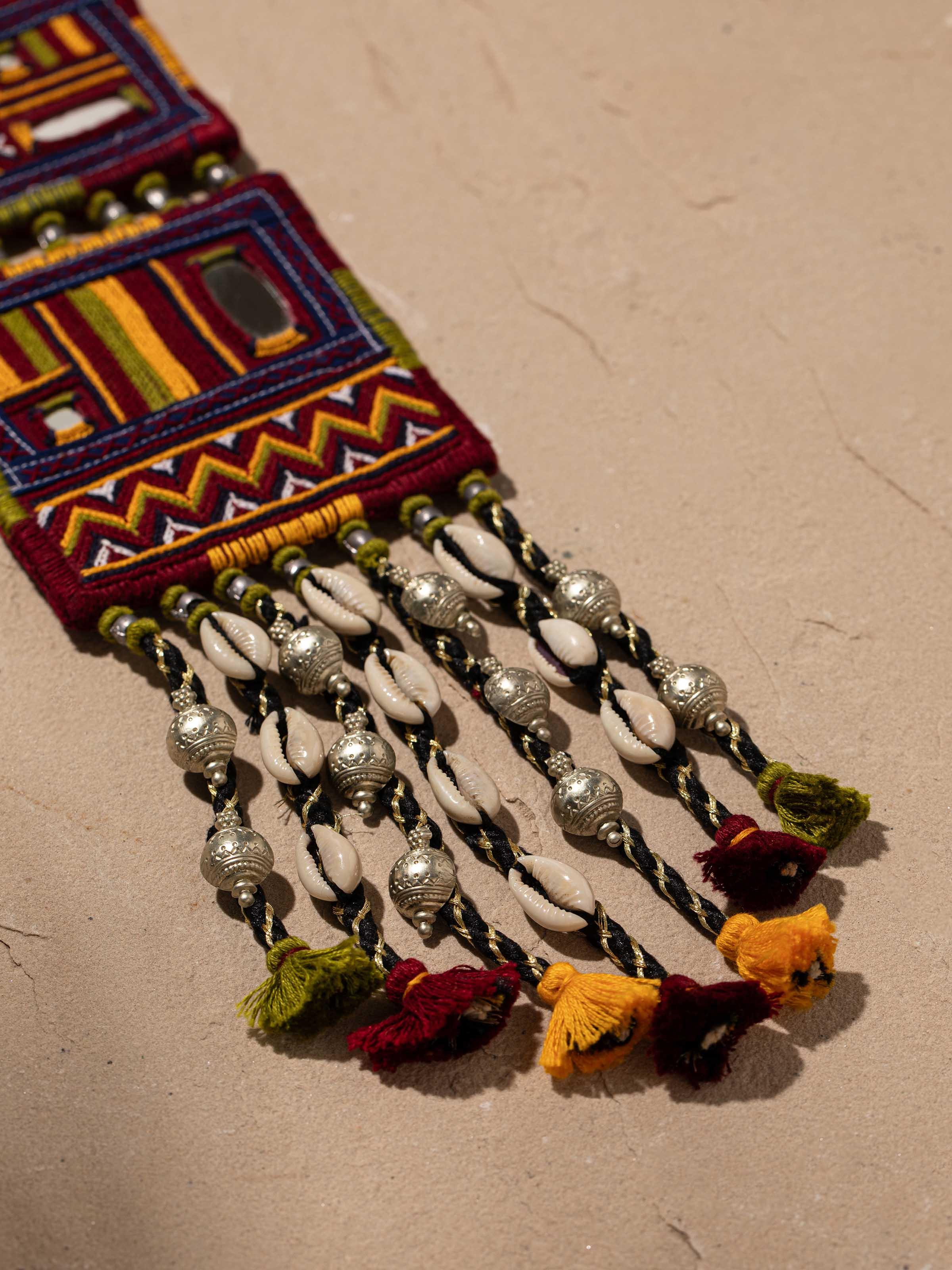 Back view of Banjara Embroidery Long Necklace showing the clasp and overall design.