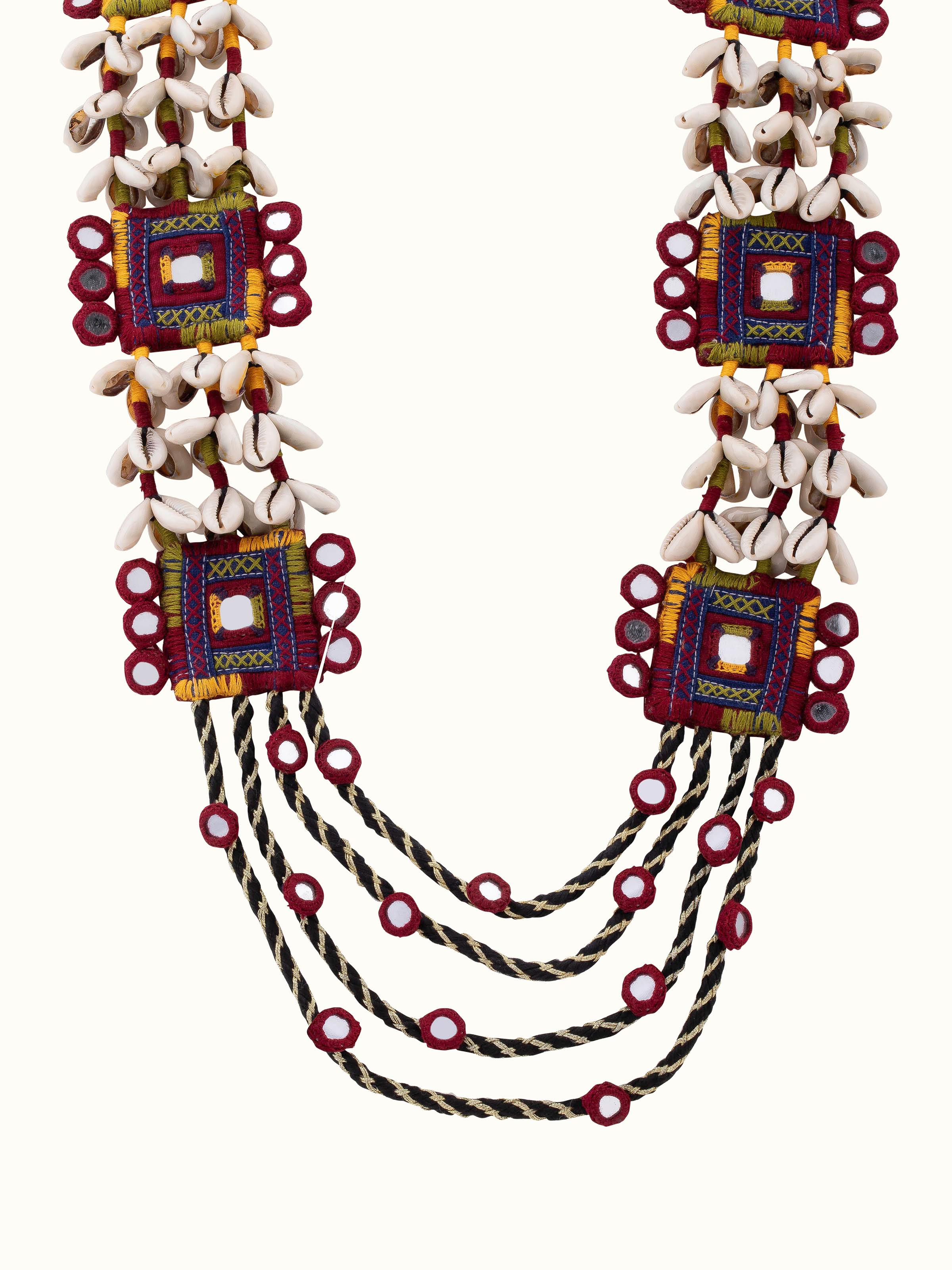 Front view of Banjara Embroidery Long Necklace showcasing vibrant embroidery and design.