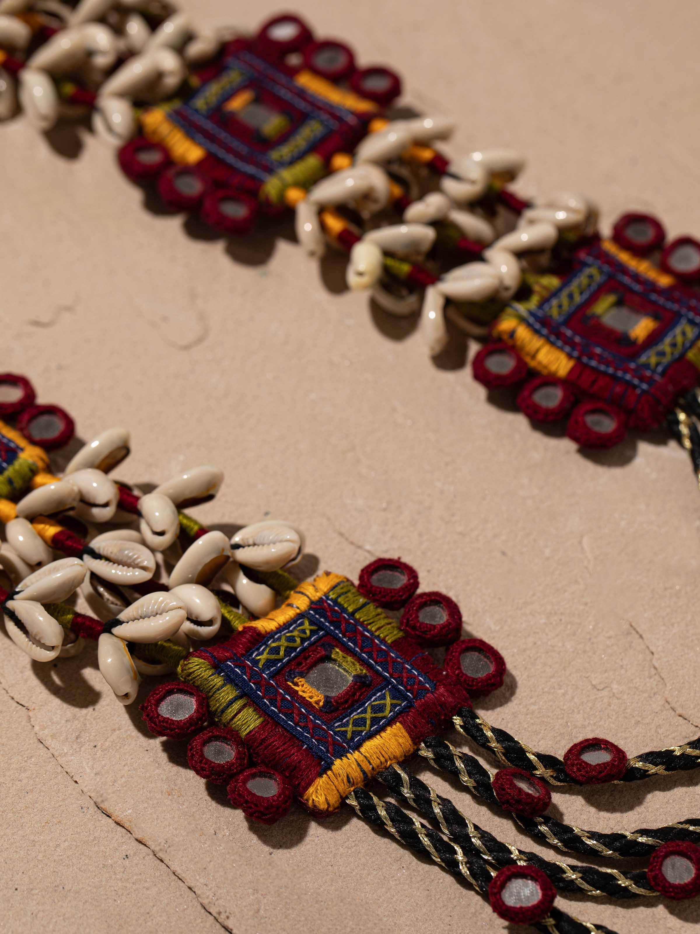 Detailed view of Banjara Embroidery Long Necklace focusing on fine embroidery and design.