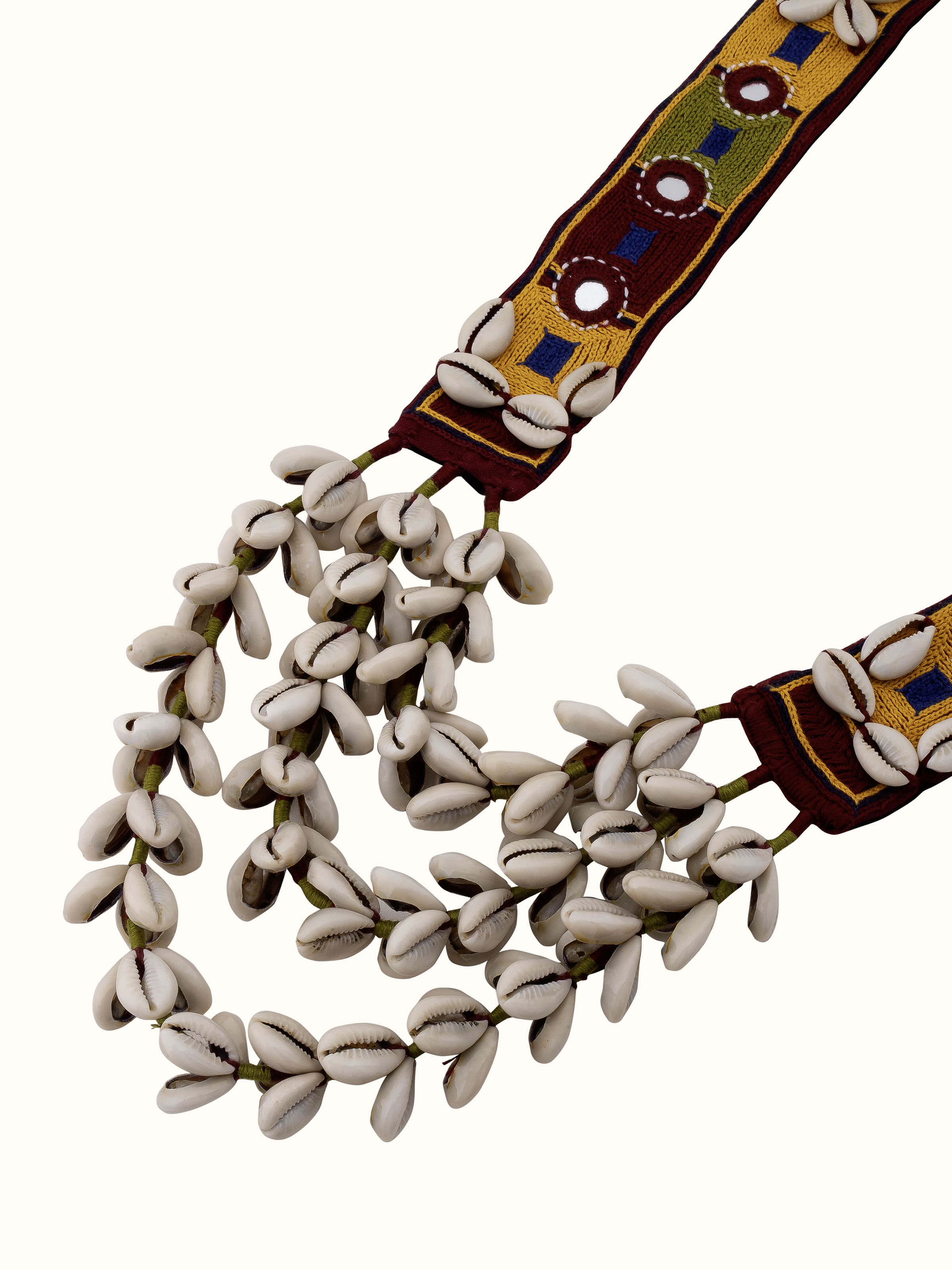 Overhead view of Banjara Embroidery Long Necklace displaying detailed embroidery and elaborate design.