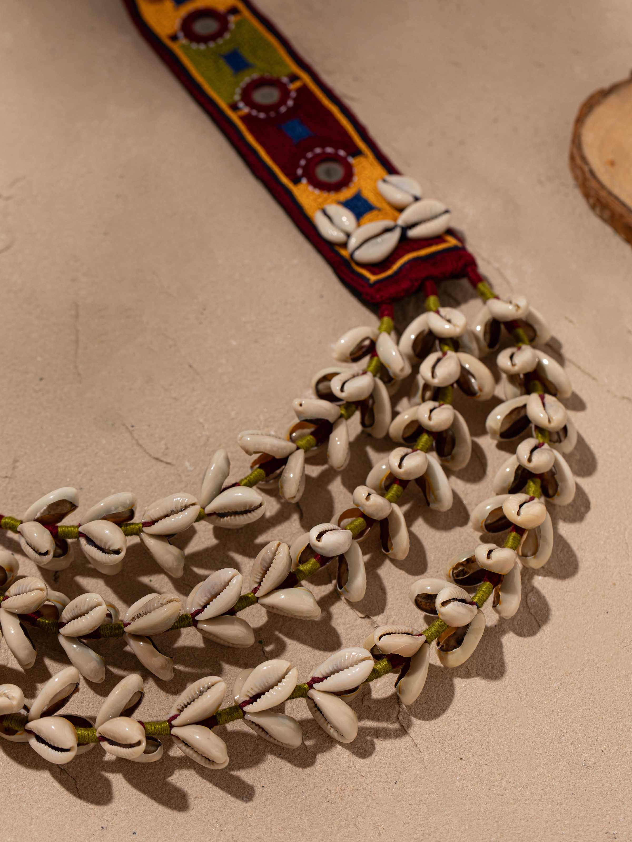 Back view of Banjara Embroidery Long Necklace featuring the secure clasp and smooth finish.