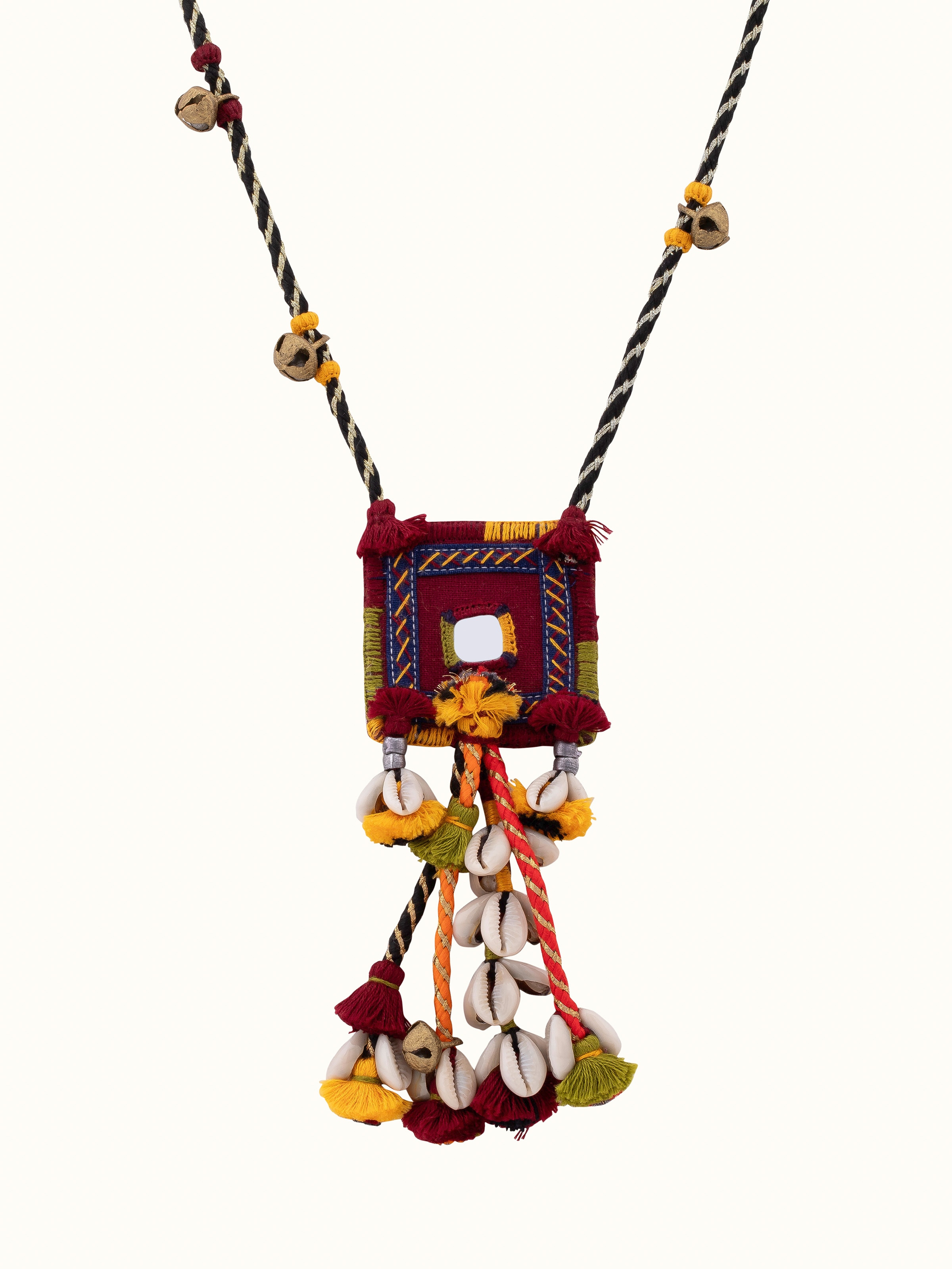 Front view of Banjara Embroidery Long Necklace showcasing the colorful embroidery and design.
