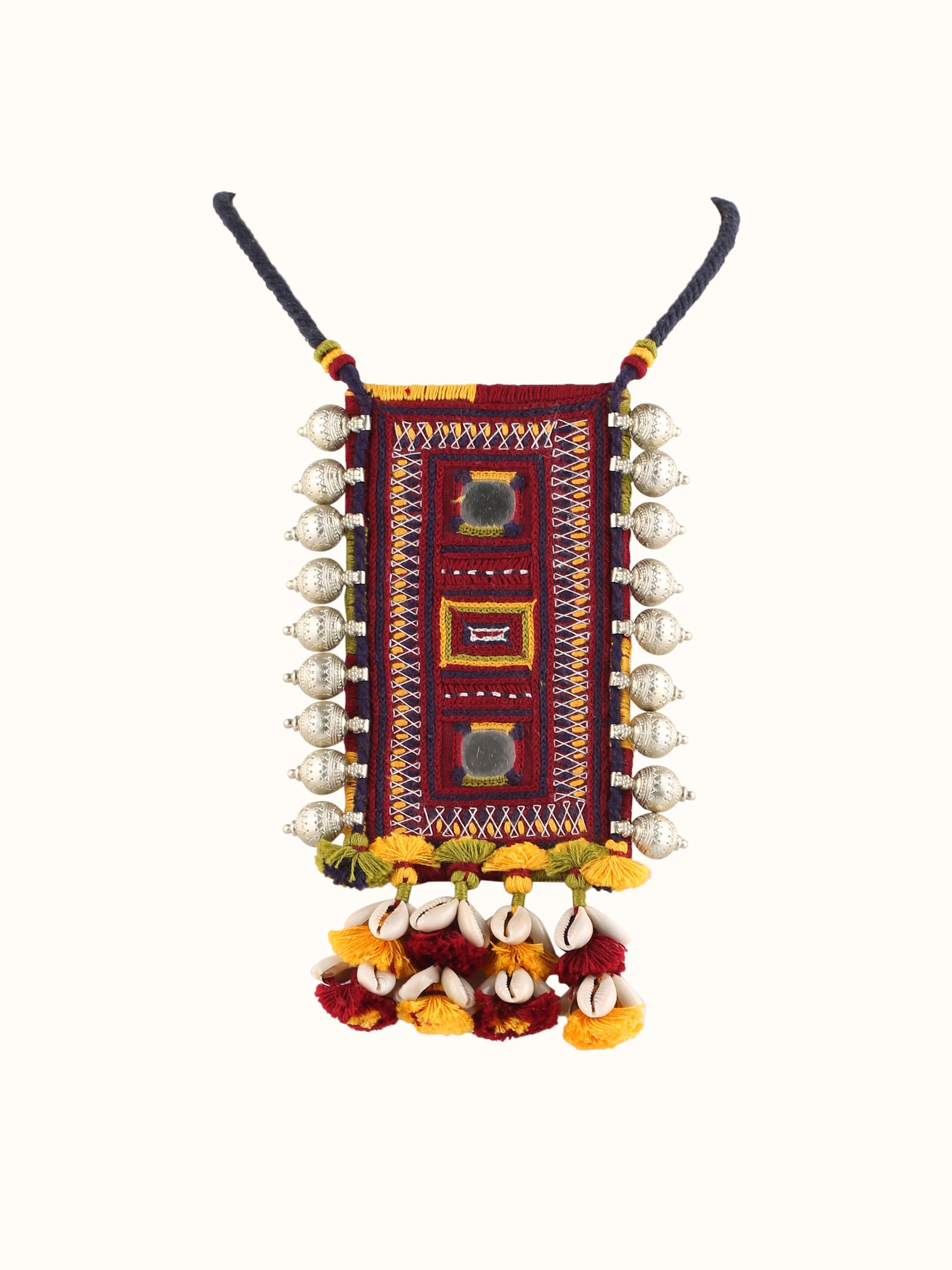 Front view of Banjara Embroidery Long Necklace highlighting intricate Banjara embroidery.