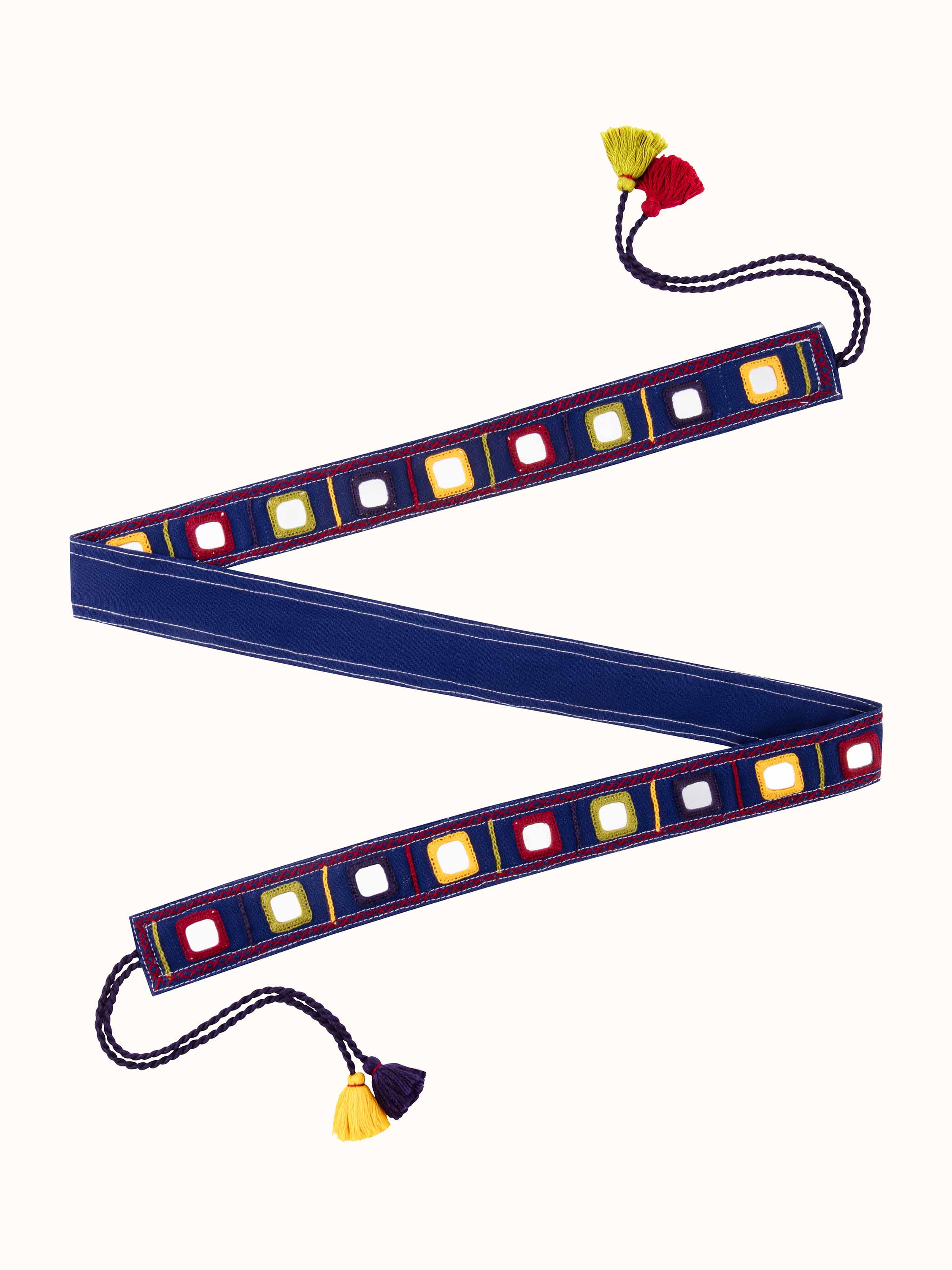 Front view of Banjara embroidery waist belt showcasing vibrant embroidery