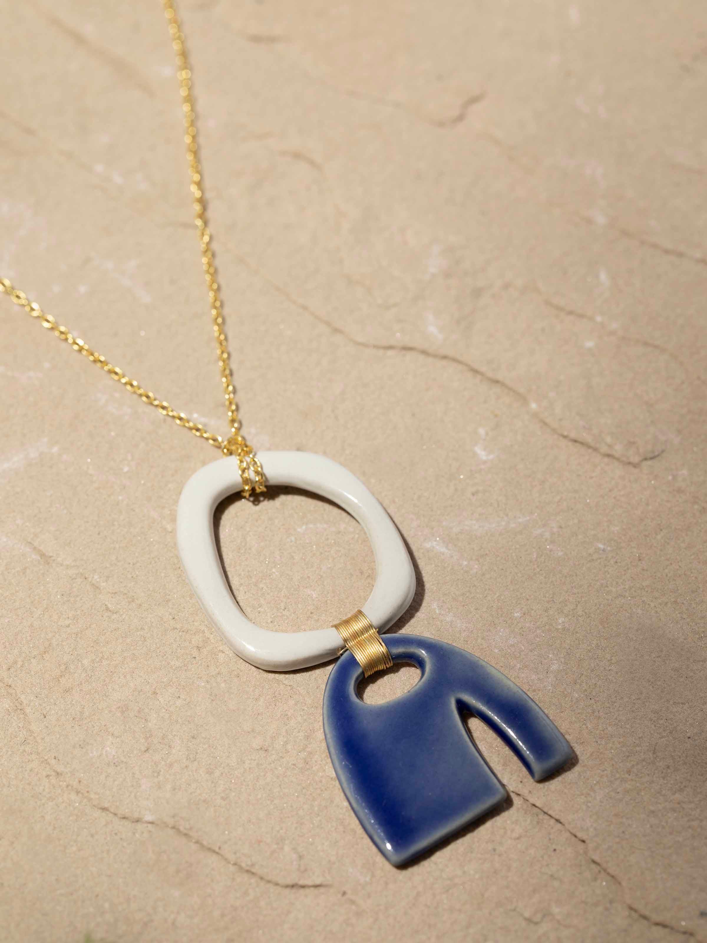 Detailed view of Ceramic Long Necklace showcasing the ceramic bead craftsmanship and long chain design.