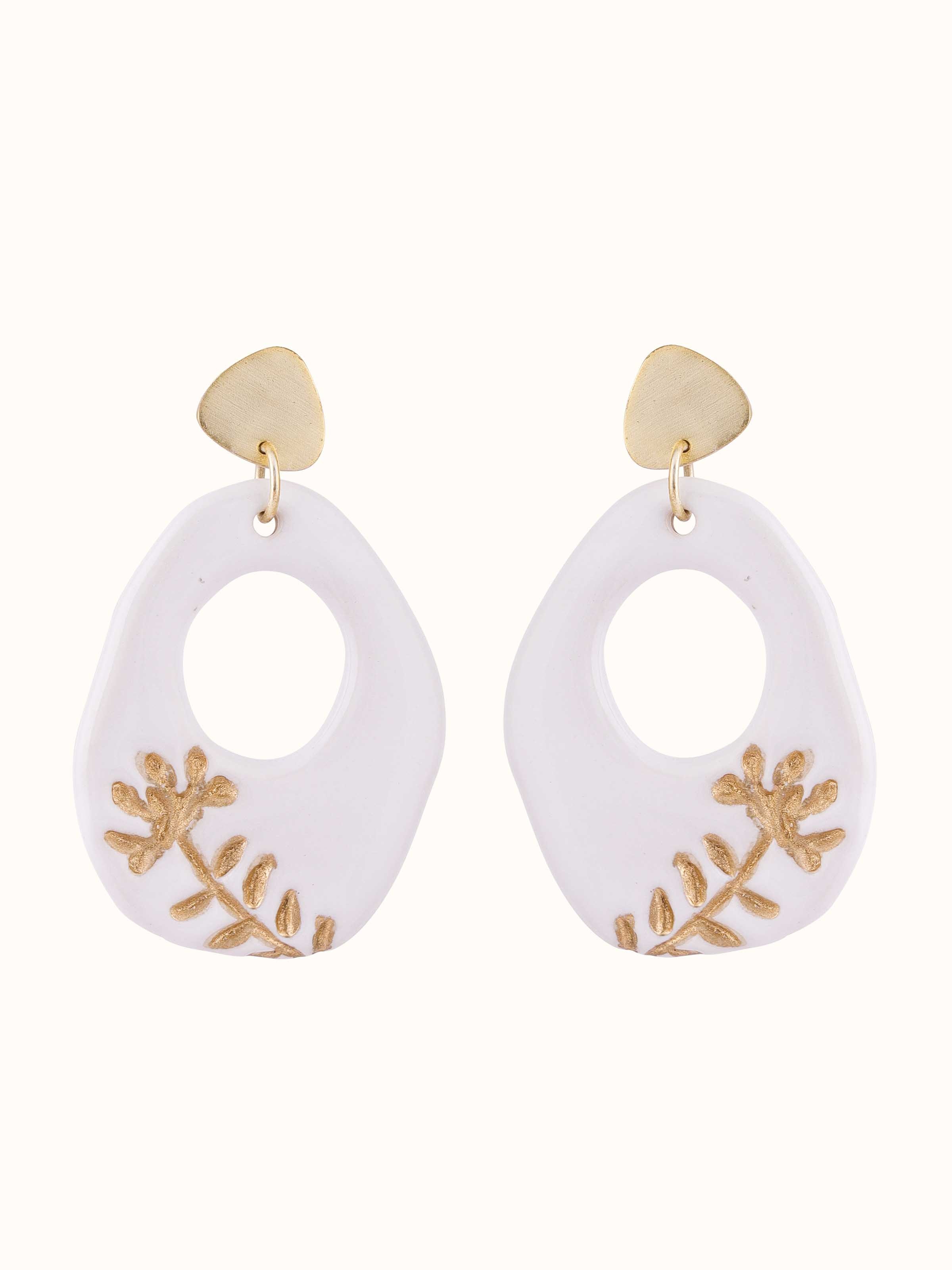 Front view of Ceramic Drop Earrings showcasing vibrant ceramic patterns