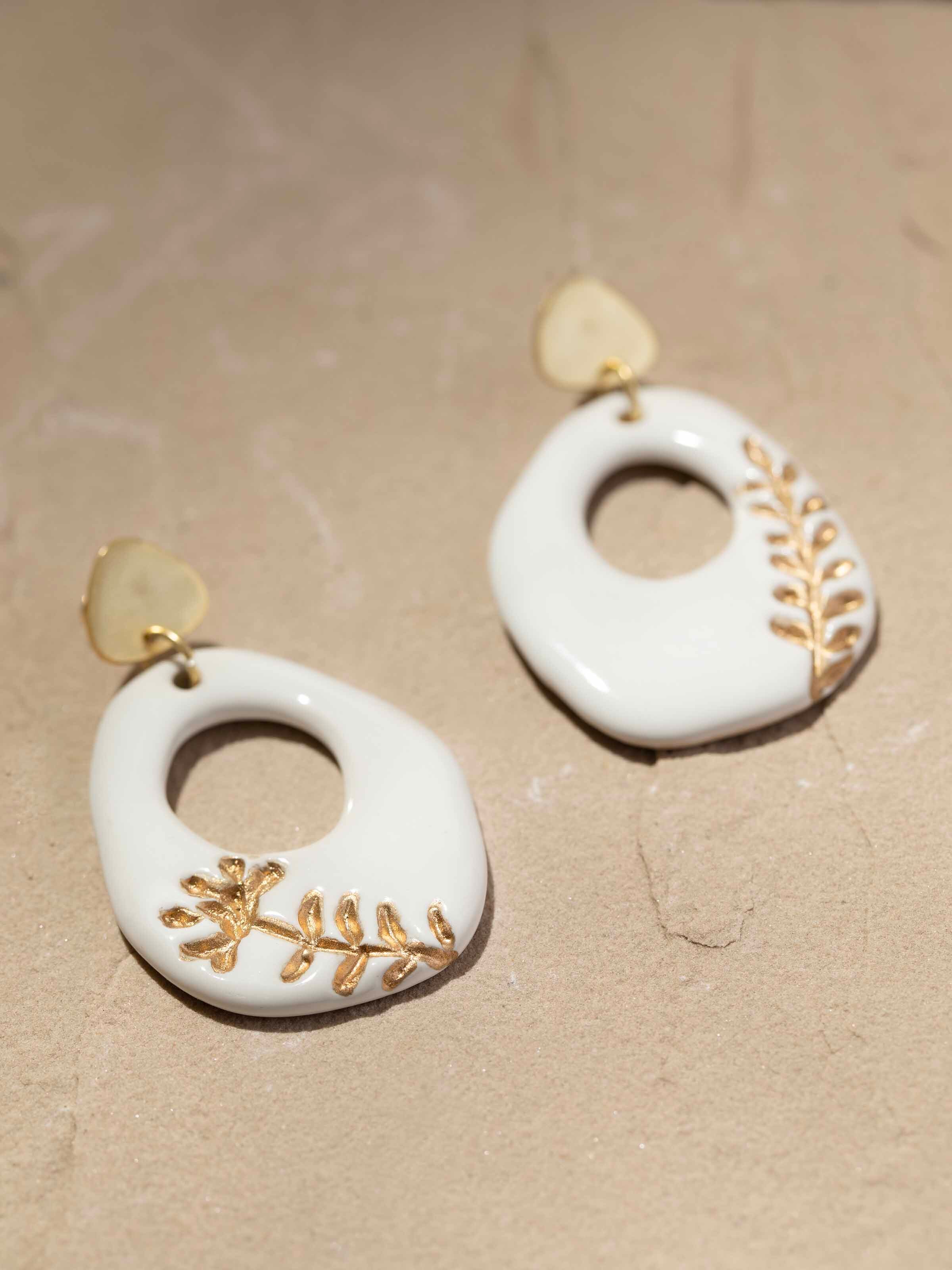 Detailed shot of Ceramic Drop Earrings highlighting the vibrant colors and design